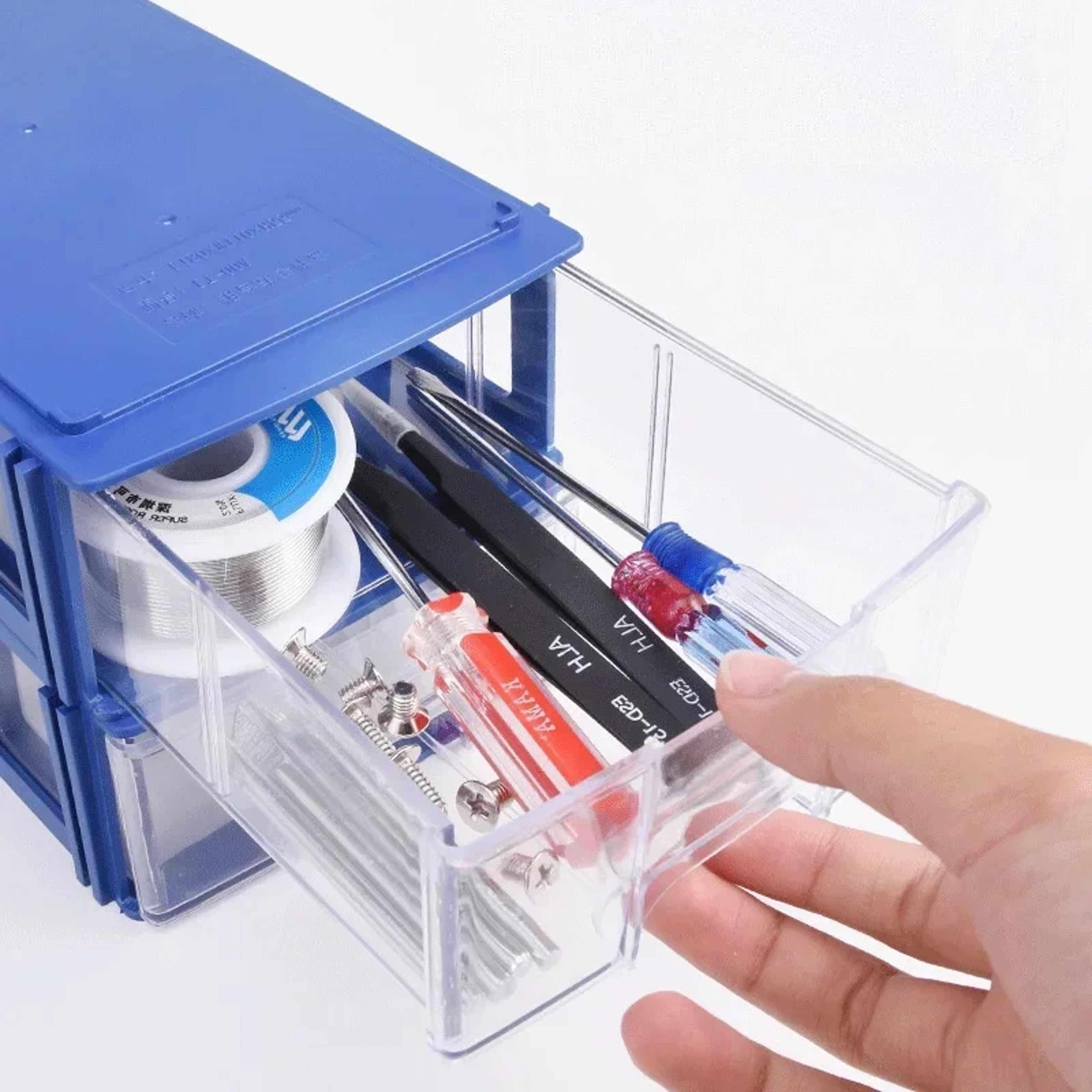stackable storage box set for small parts tools and desktop organization