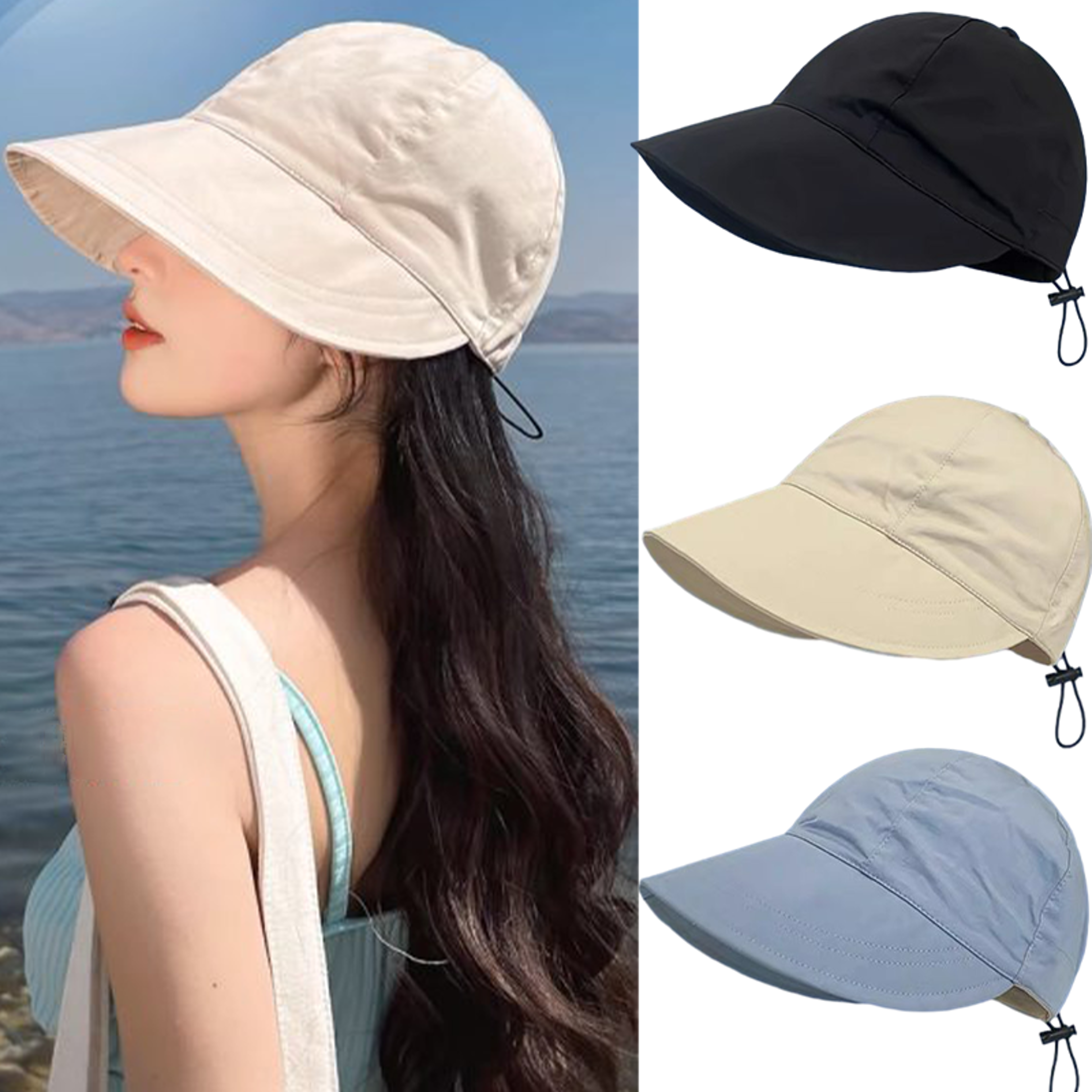 foldable wide brim sun hat for women adjustable cotton beach bucket hat