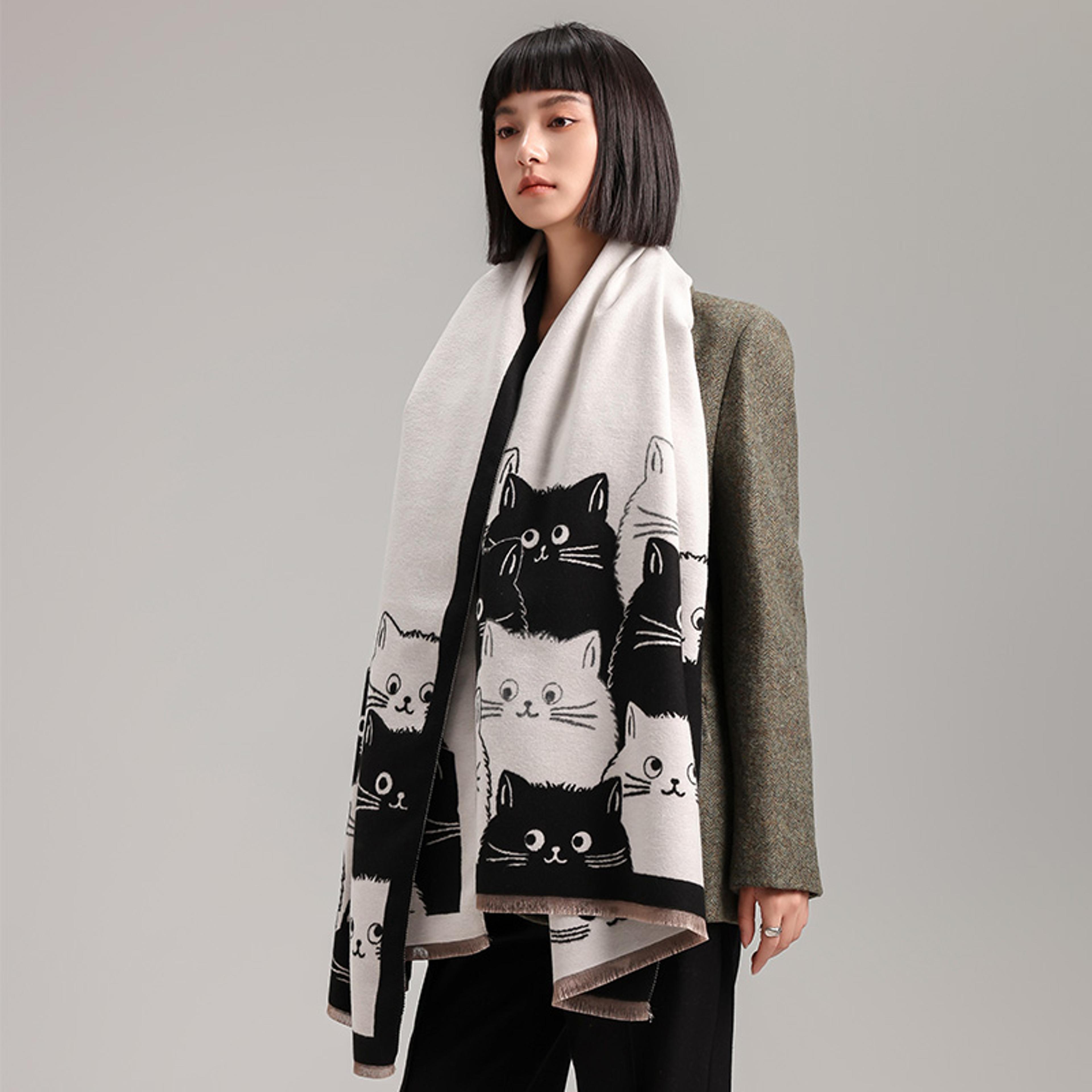 cute cat jacquard winter scarf for women warm blanket shawl wrap