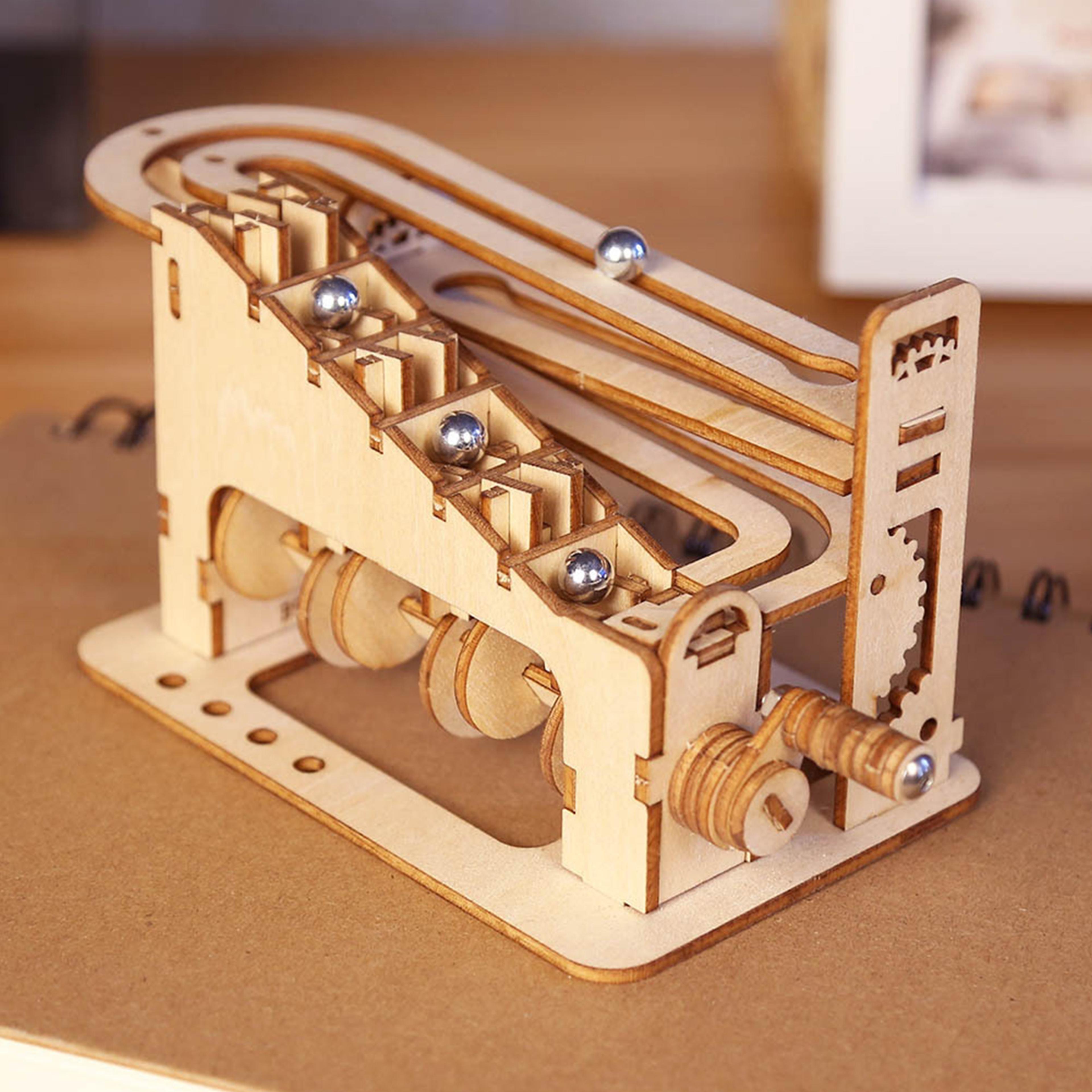 spiral marble run 3d wooden puzzle diy mechanical model kit for adults and teens