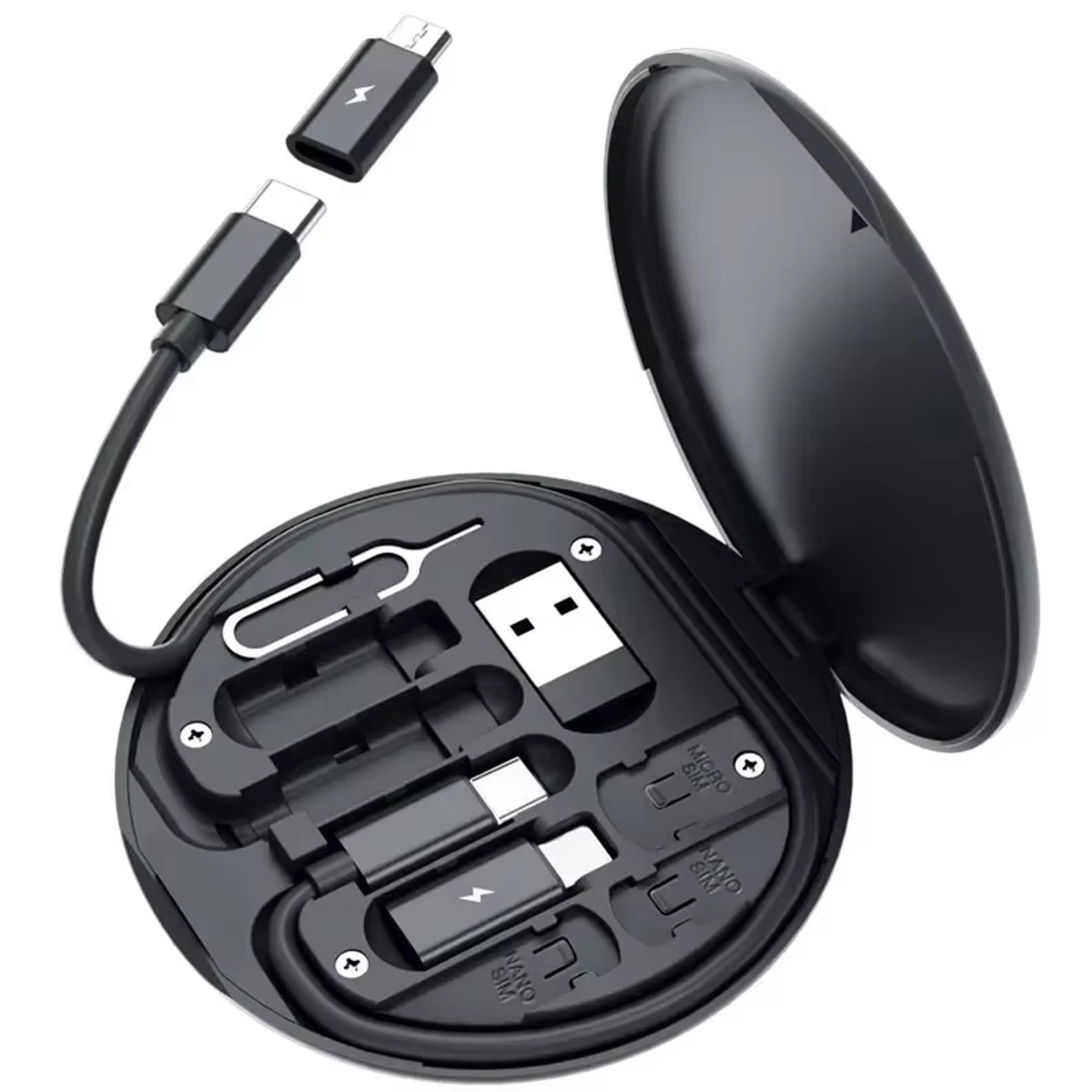 portable fast charging cable kit with multi head adapter and travel storage box