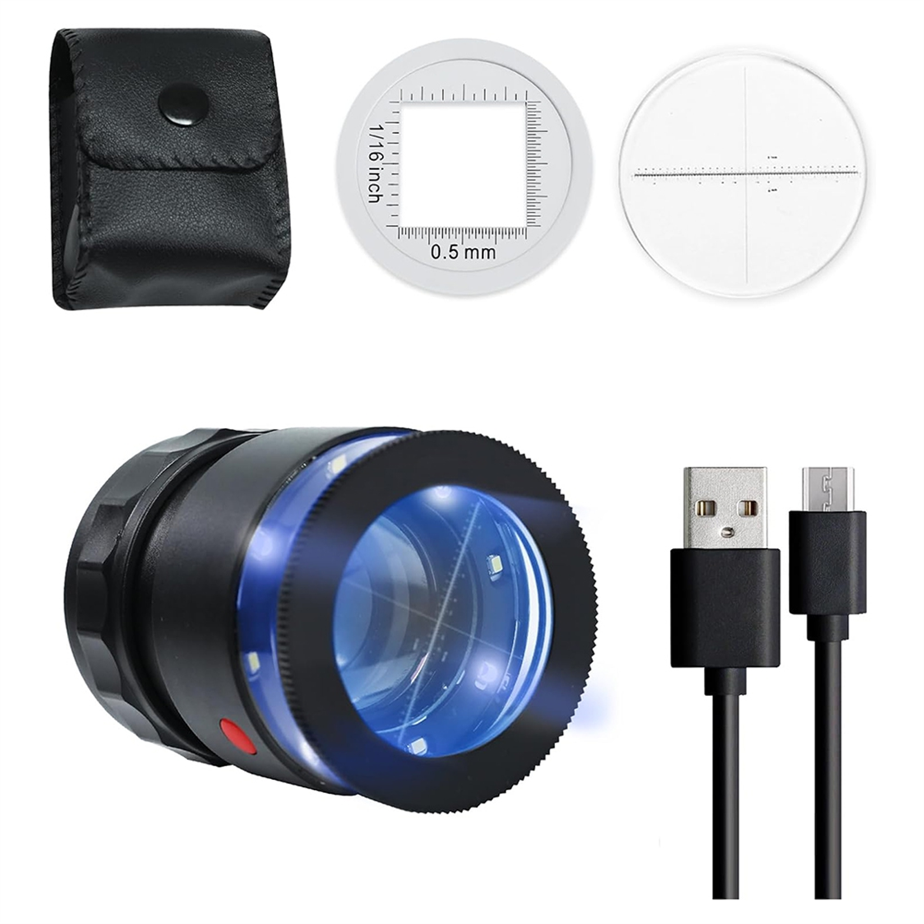 rechargeable jewelers loupe with led light adjustable focus and measuring scale