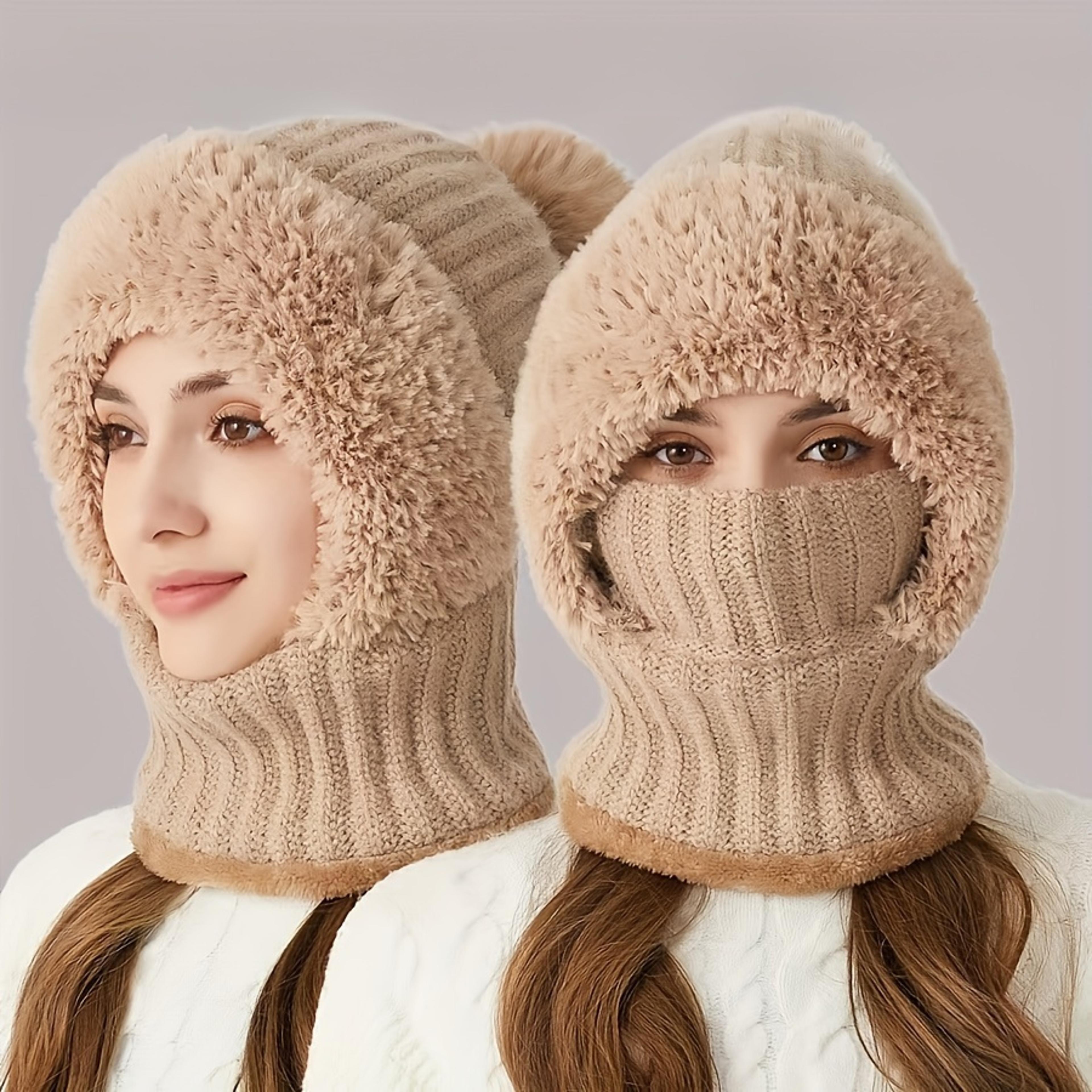 fleece lined winter beanie hat with ear flaps scarf and face mask
