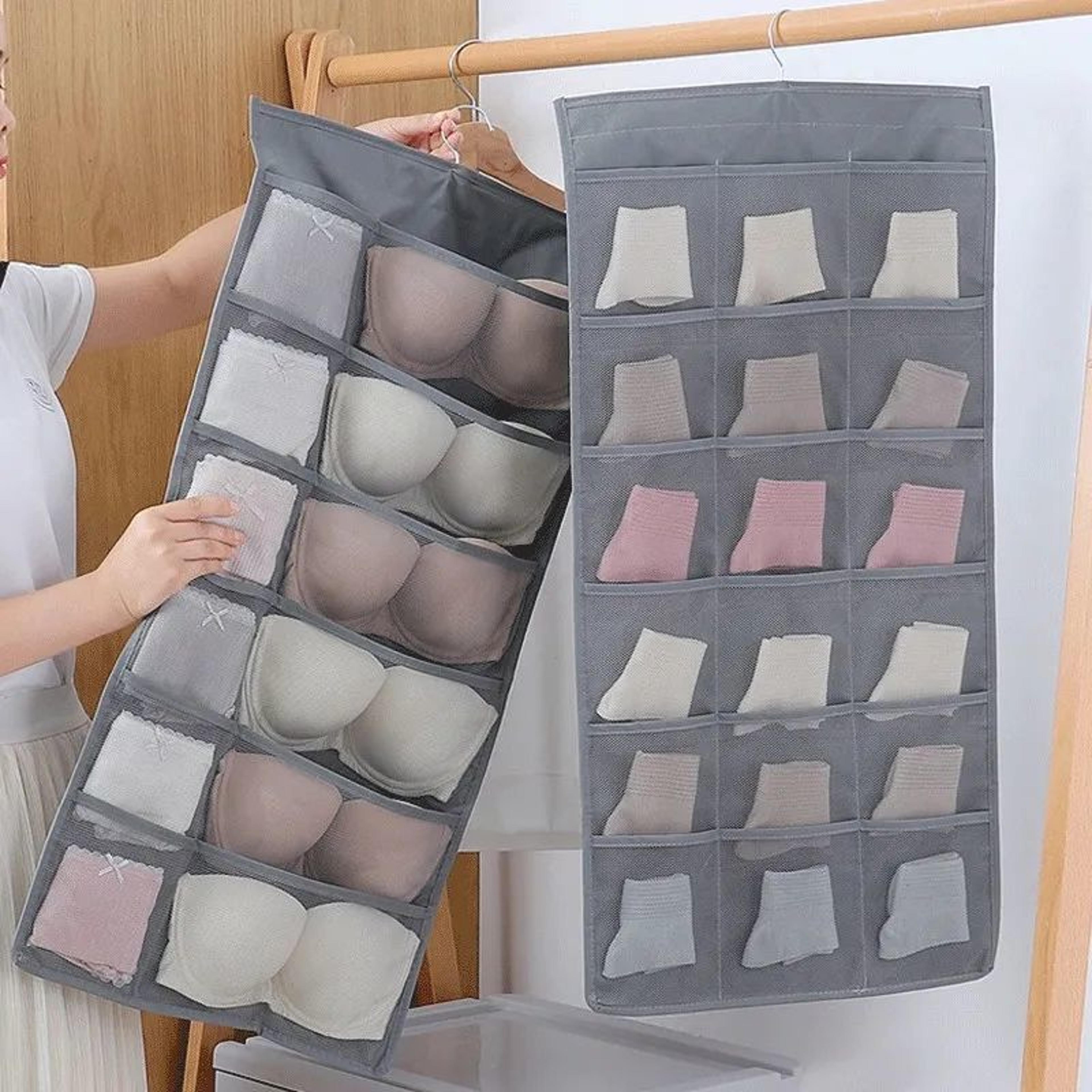 double sided hanging underwear organizer foldable closet storage bag for socks bras and accessories