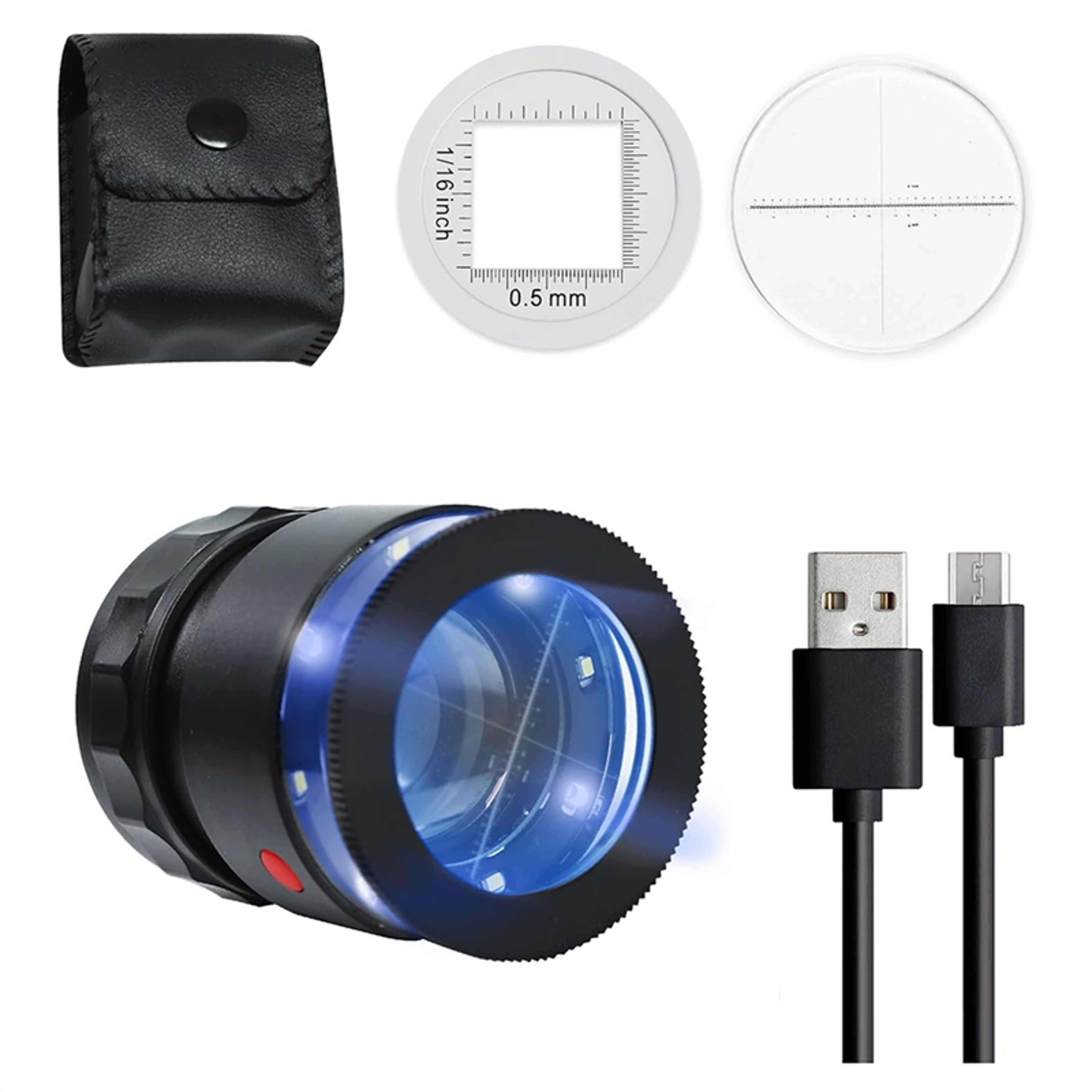rechargeable jewelers loupe led magnifier with adjustable focus and measuring scale