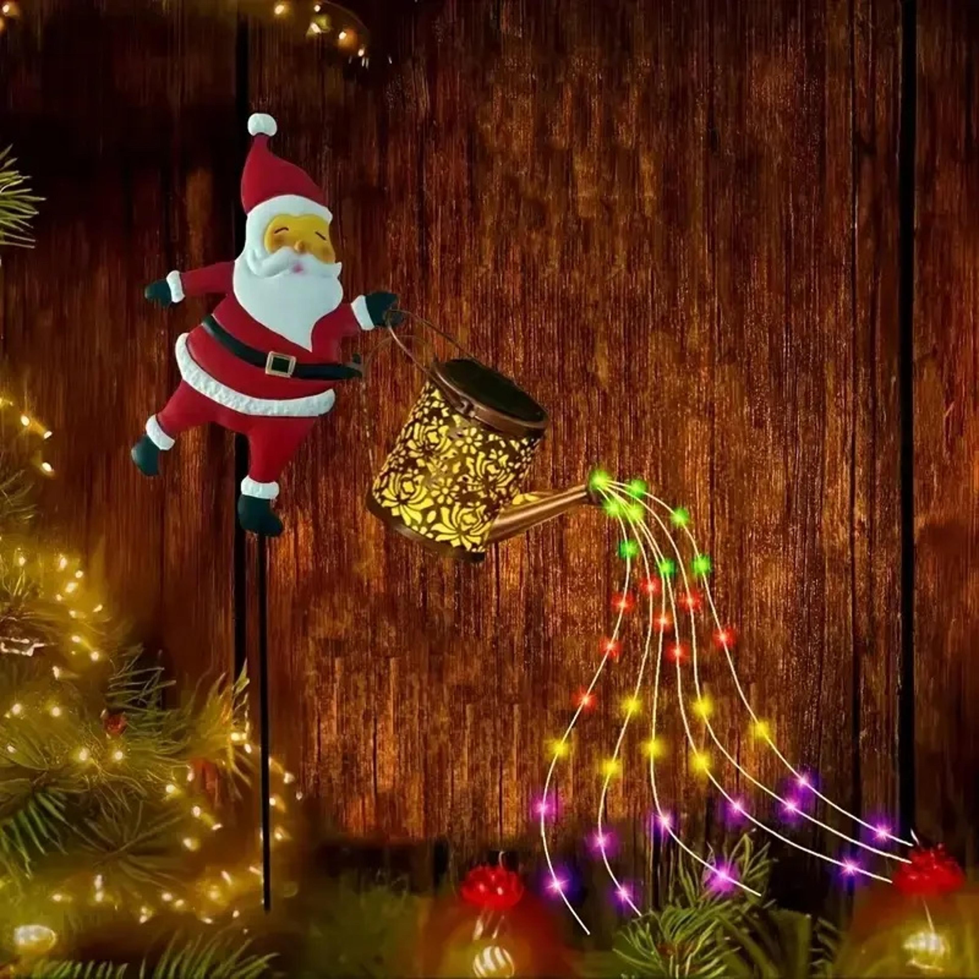 santa solar kettle lights outdoor christmas garden decoration