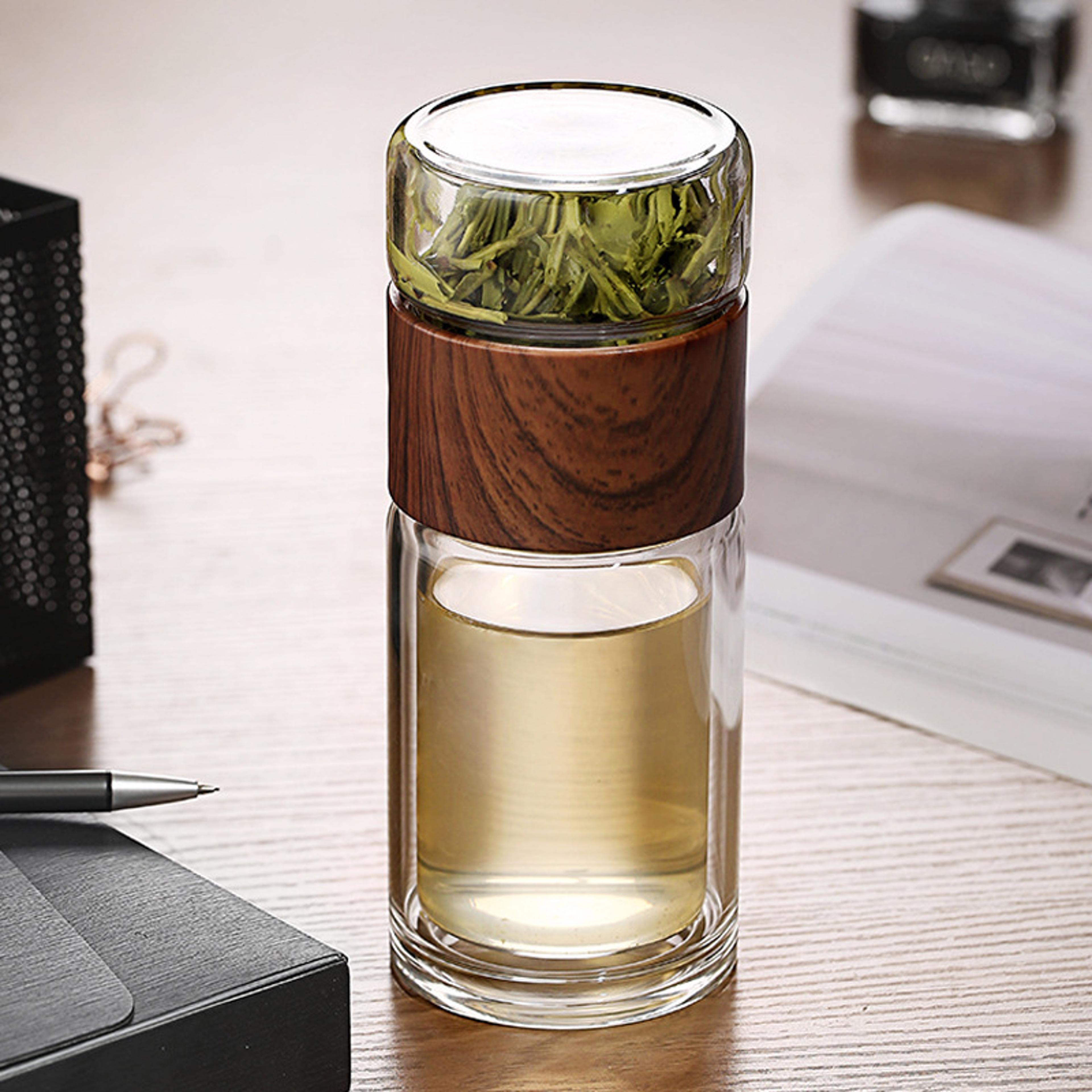 double wall glass tea infuser bottle with protective case for hot and cold drinks
