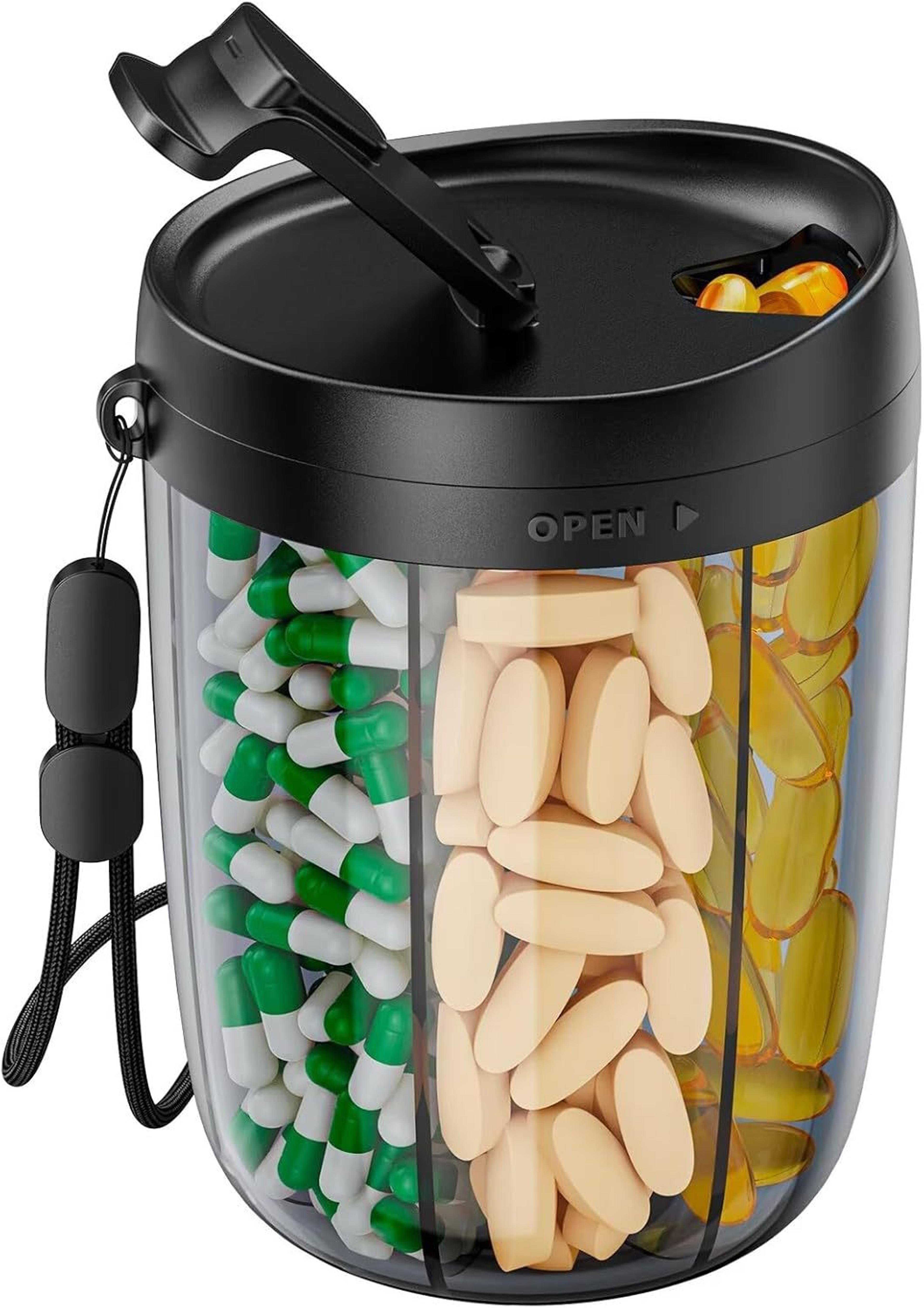 six grid pill organizer travel supplement holder with cup bottle design