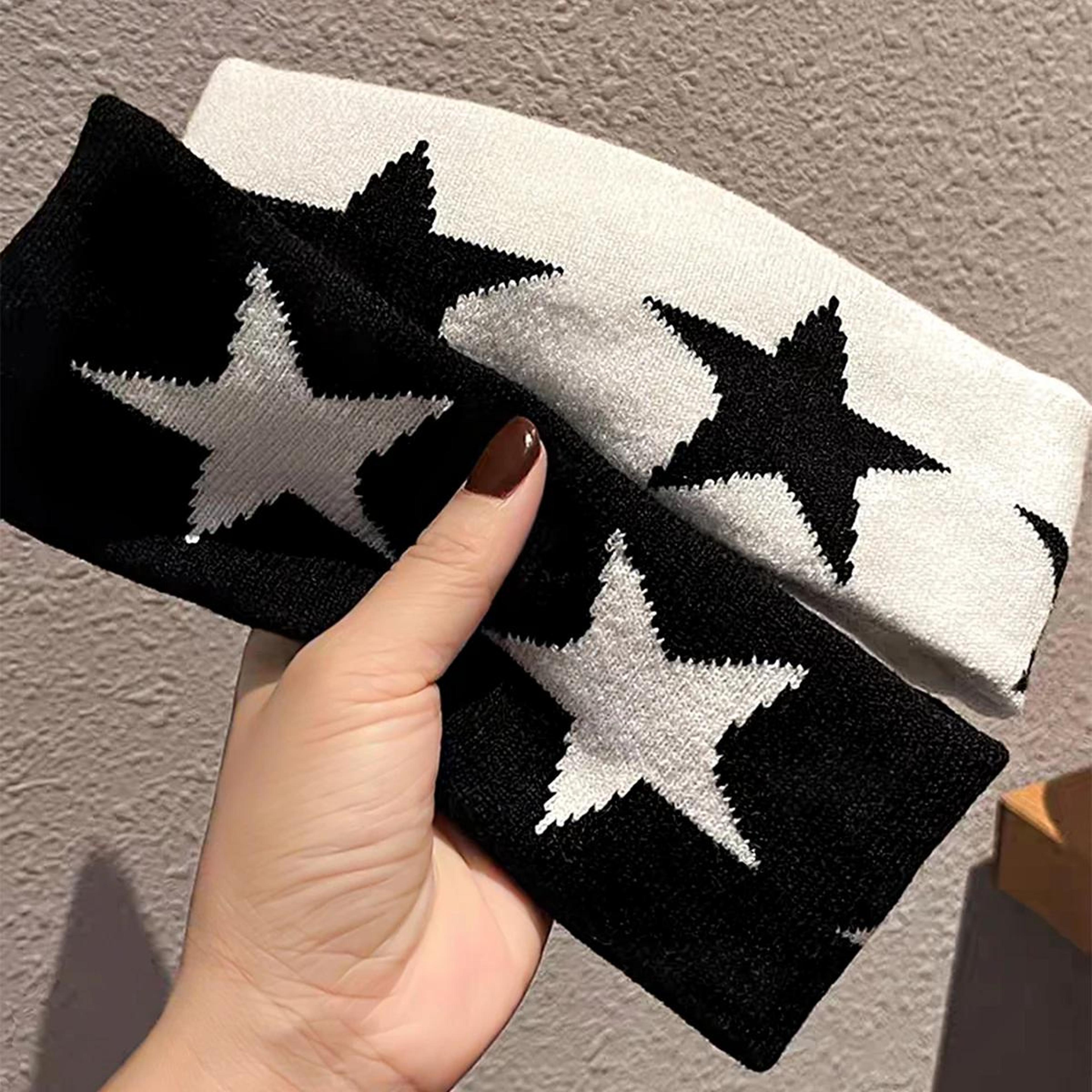 black white star headband for women girls soft cotton non slip hair wrap for yoga workout and daily wear