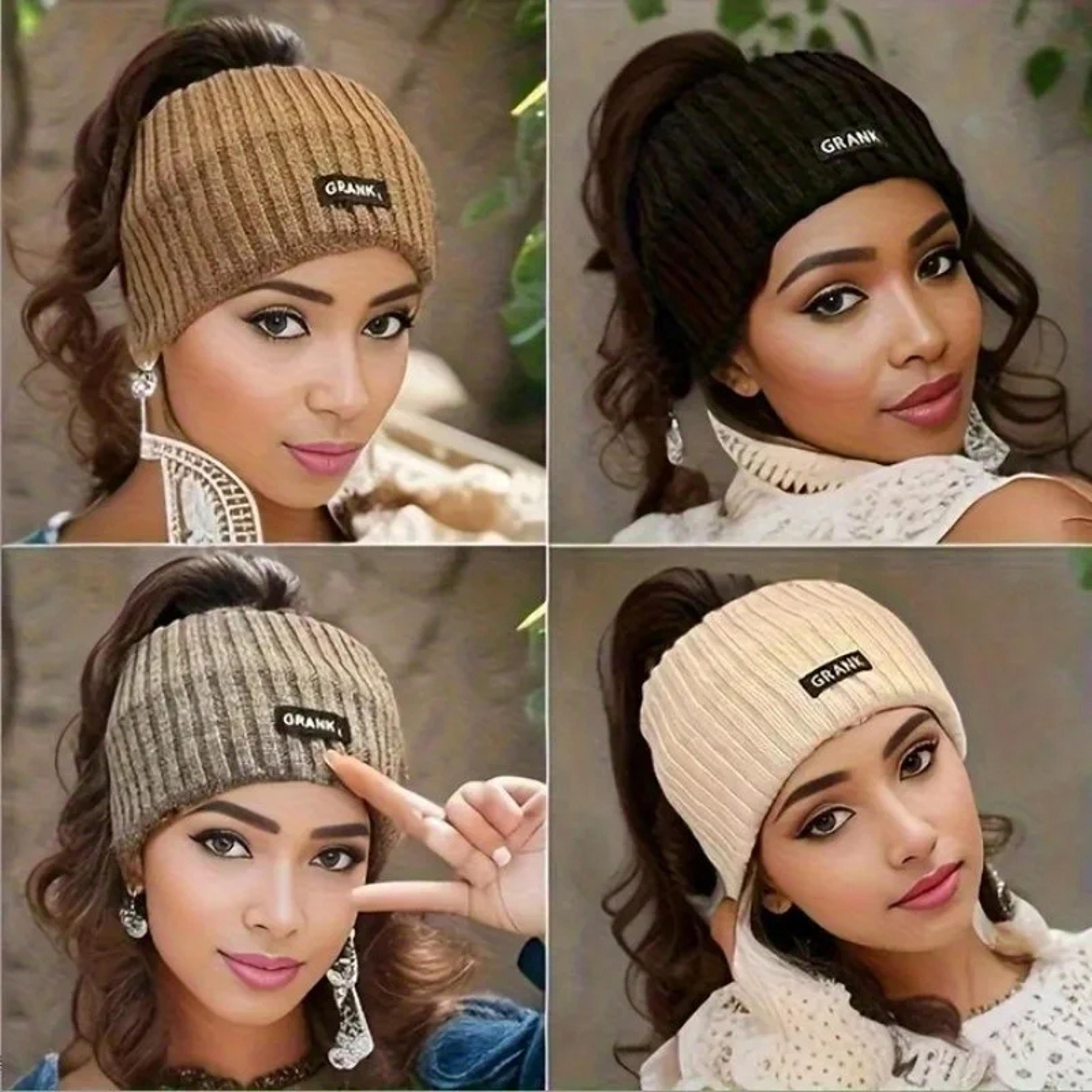 women winter wide headband solid color knitted warm elastic hair band