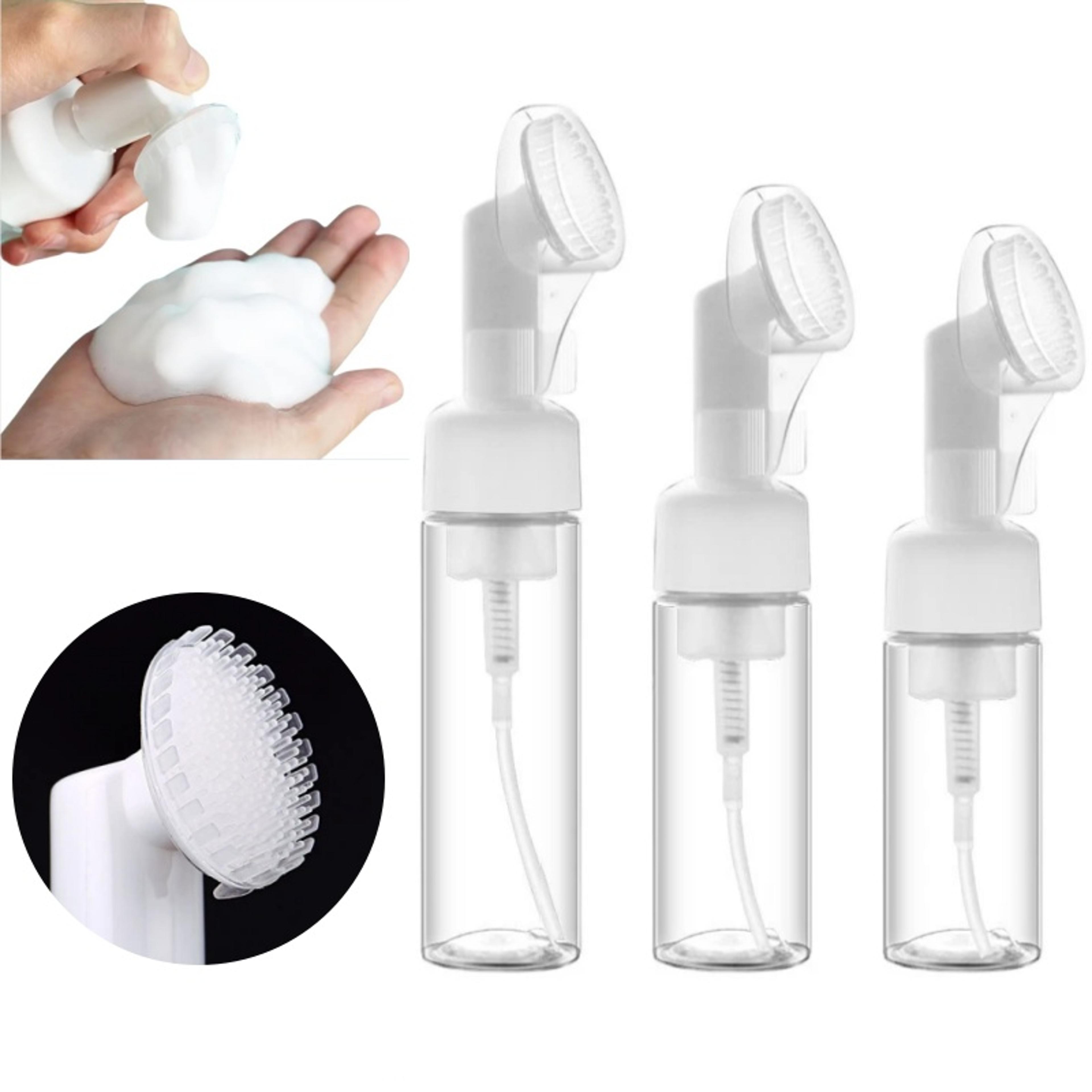 foaming soap bottle with silicone brush head refillable facial cleanser pump dispenser