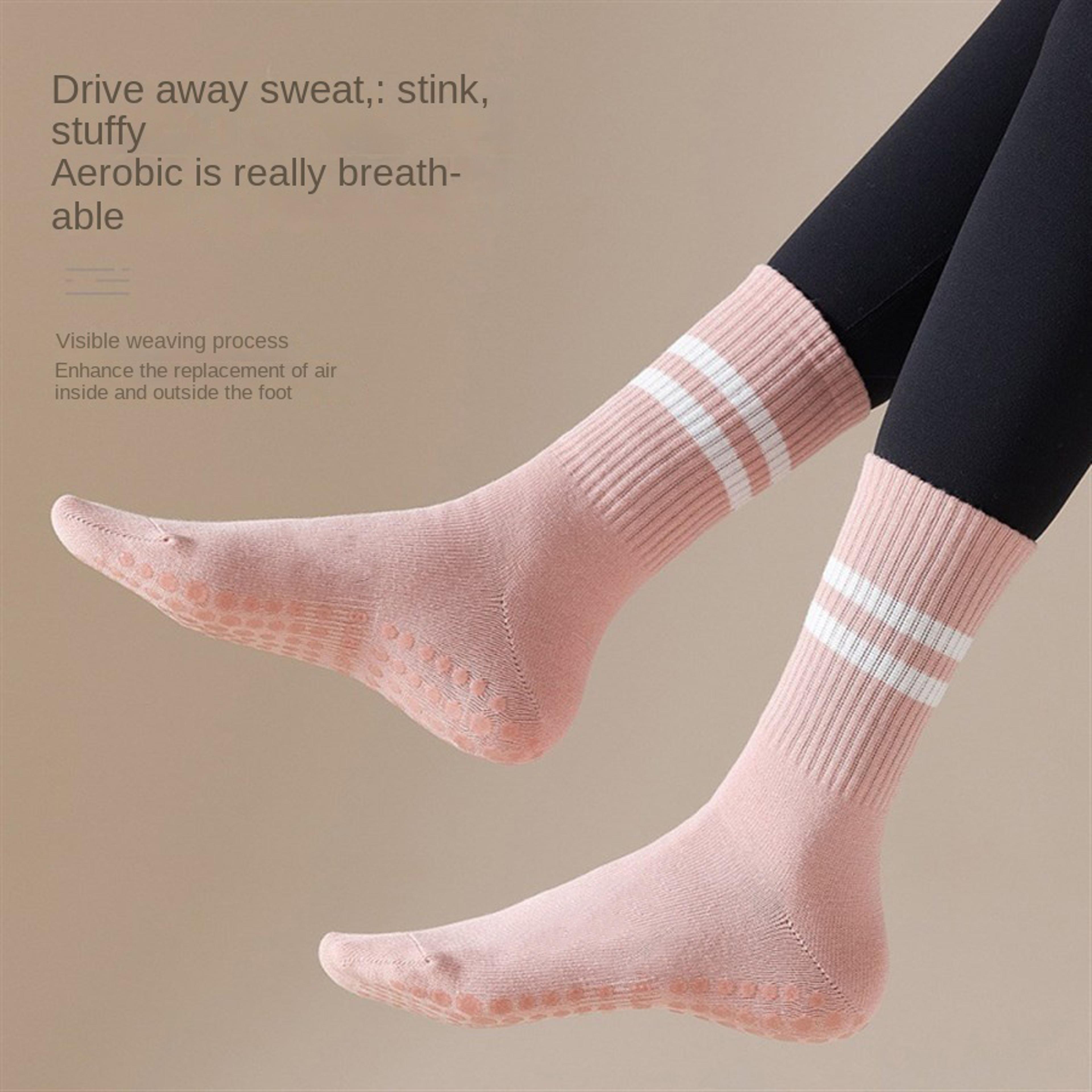 womens yoga socks anti slip pilates socks double bar mid calf grip socks