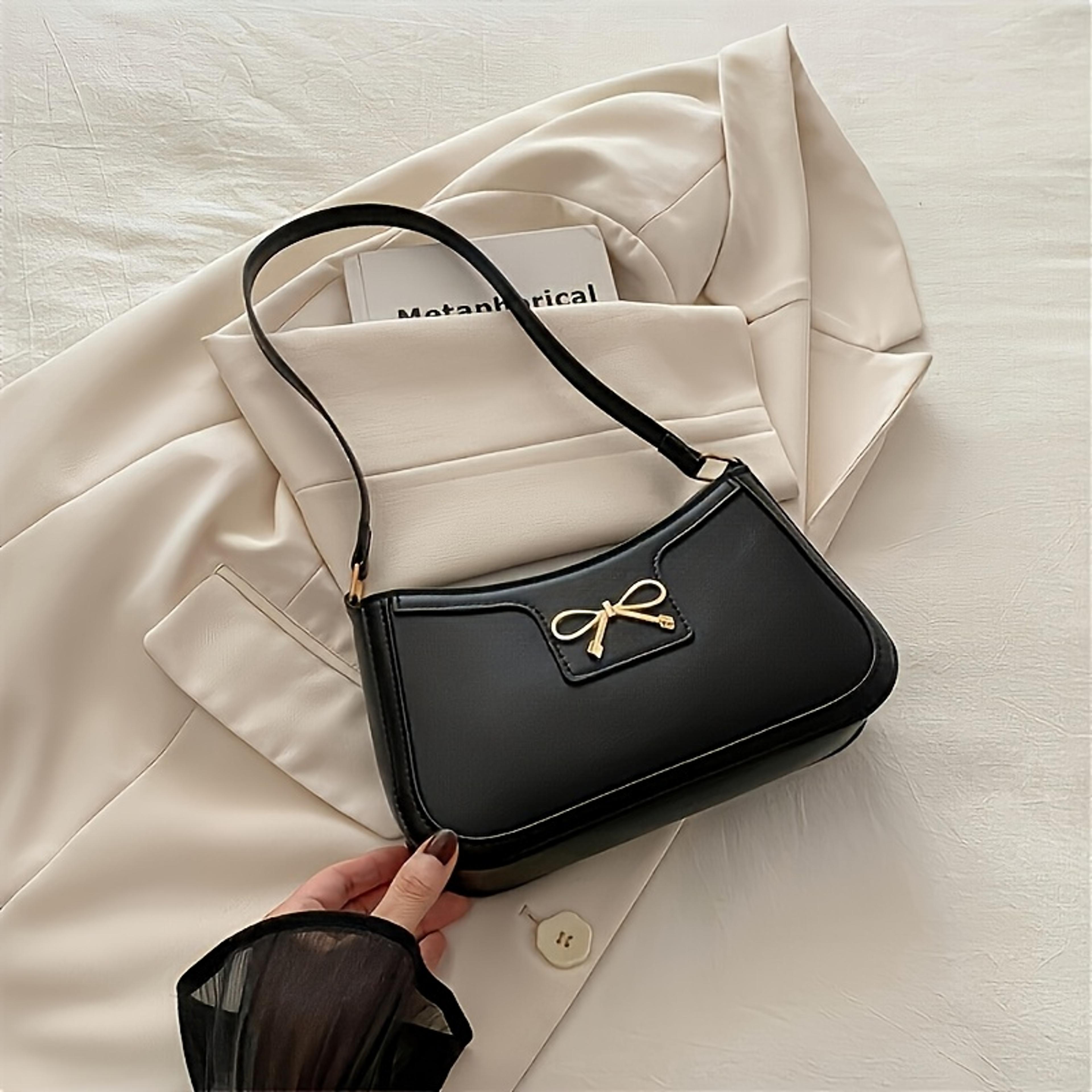 bowknot pu shoulder bag with zipper closure and interior pockets