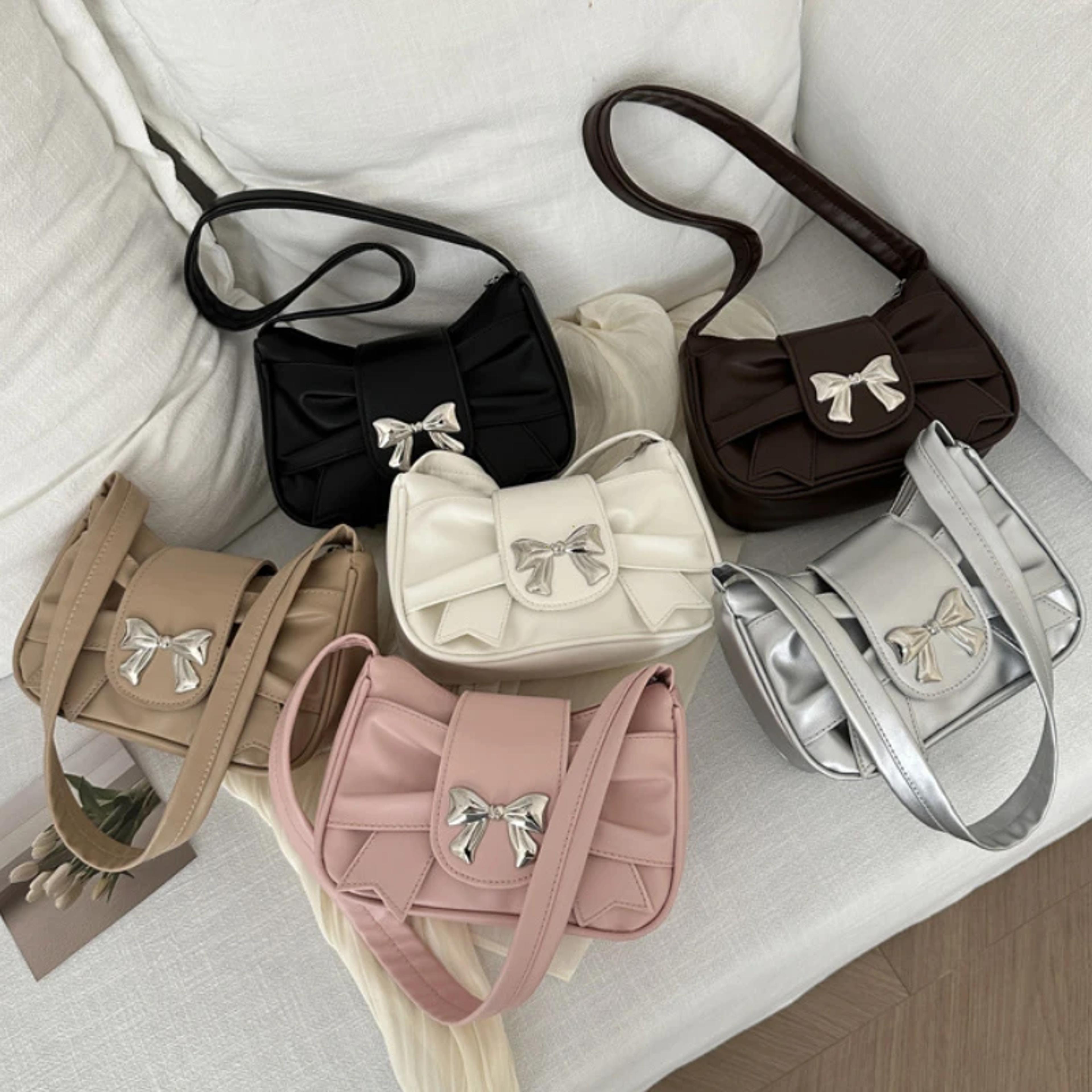 trendy bow shoulder bag pu leather handbag casual underarm bag for women