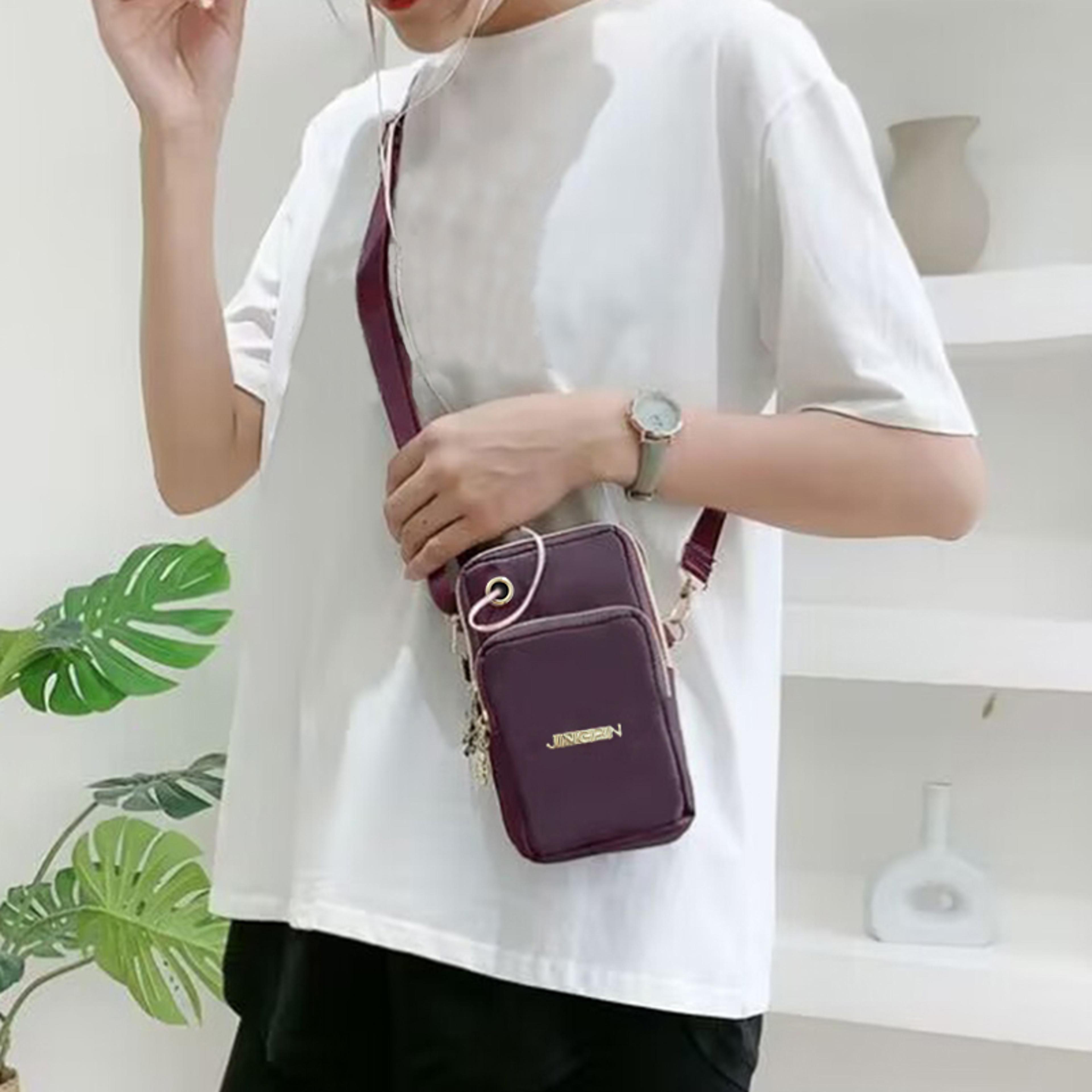 womens crossbody mini bag vertical phone pouch nylon wrist wallet with zipper closure