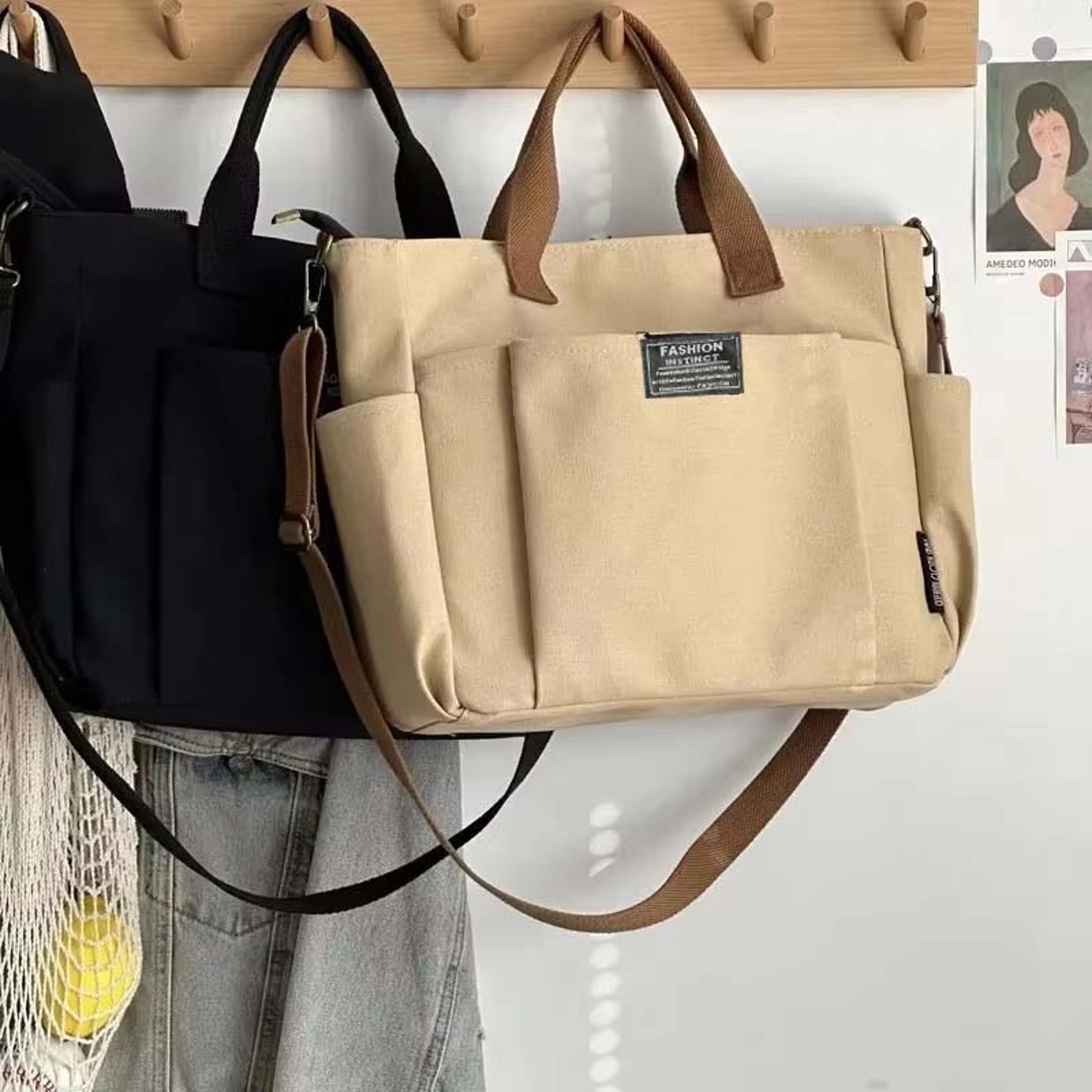 minimalist canvas tote bag large capacity shoulder crossbody bag for daily commuting
