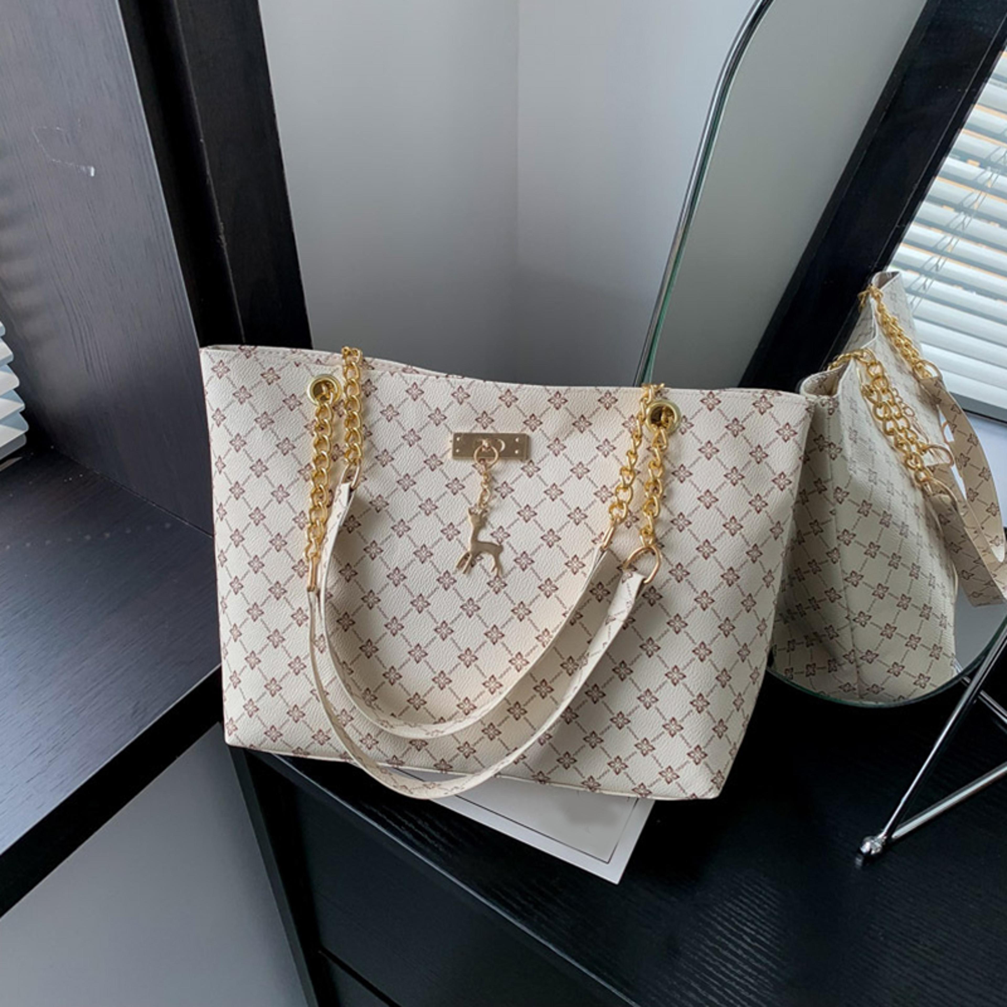 women large capacity plaid pu leather shoulder tote bag with zipper closure