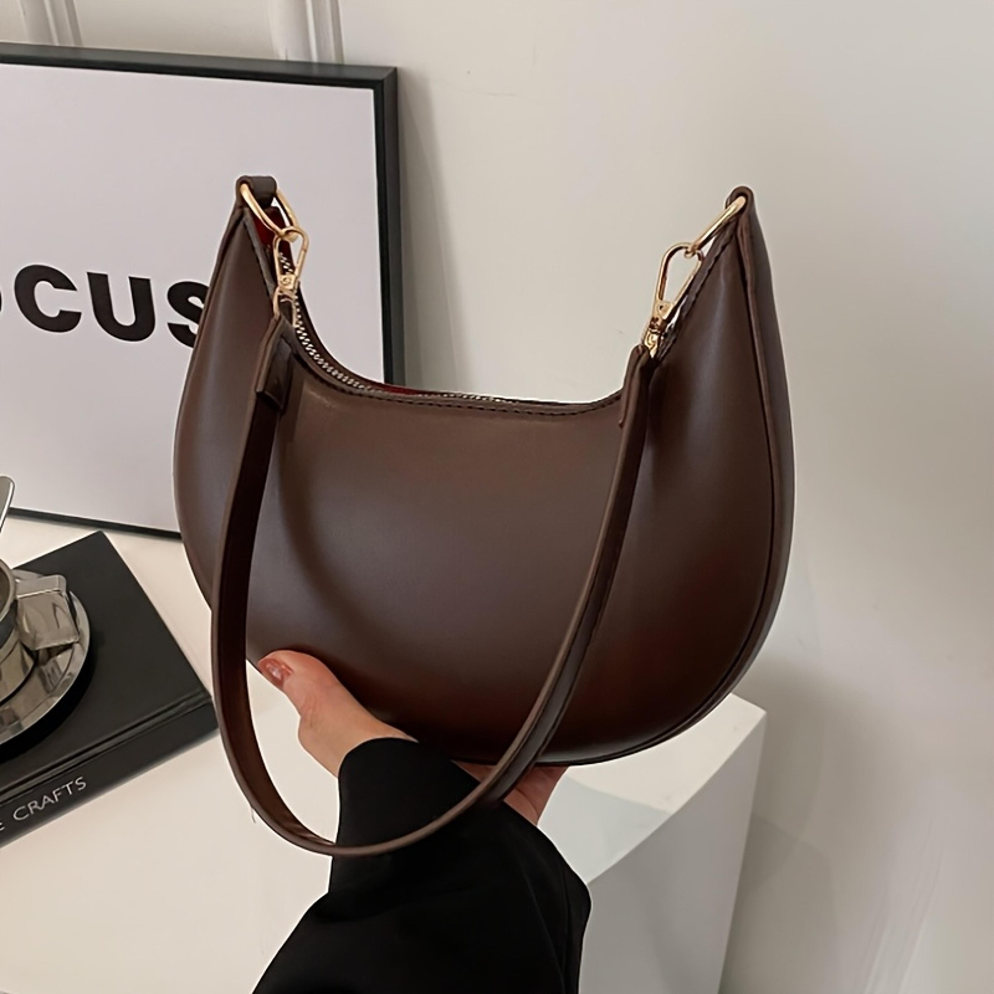 half moon pu shoulder bag with sequin detail and zipper closure