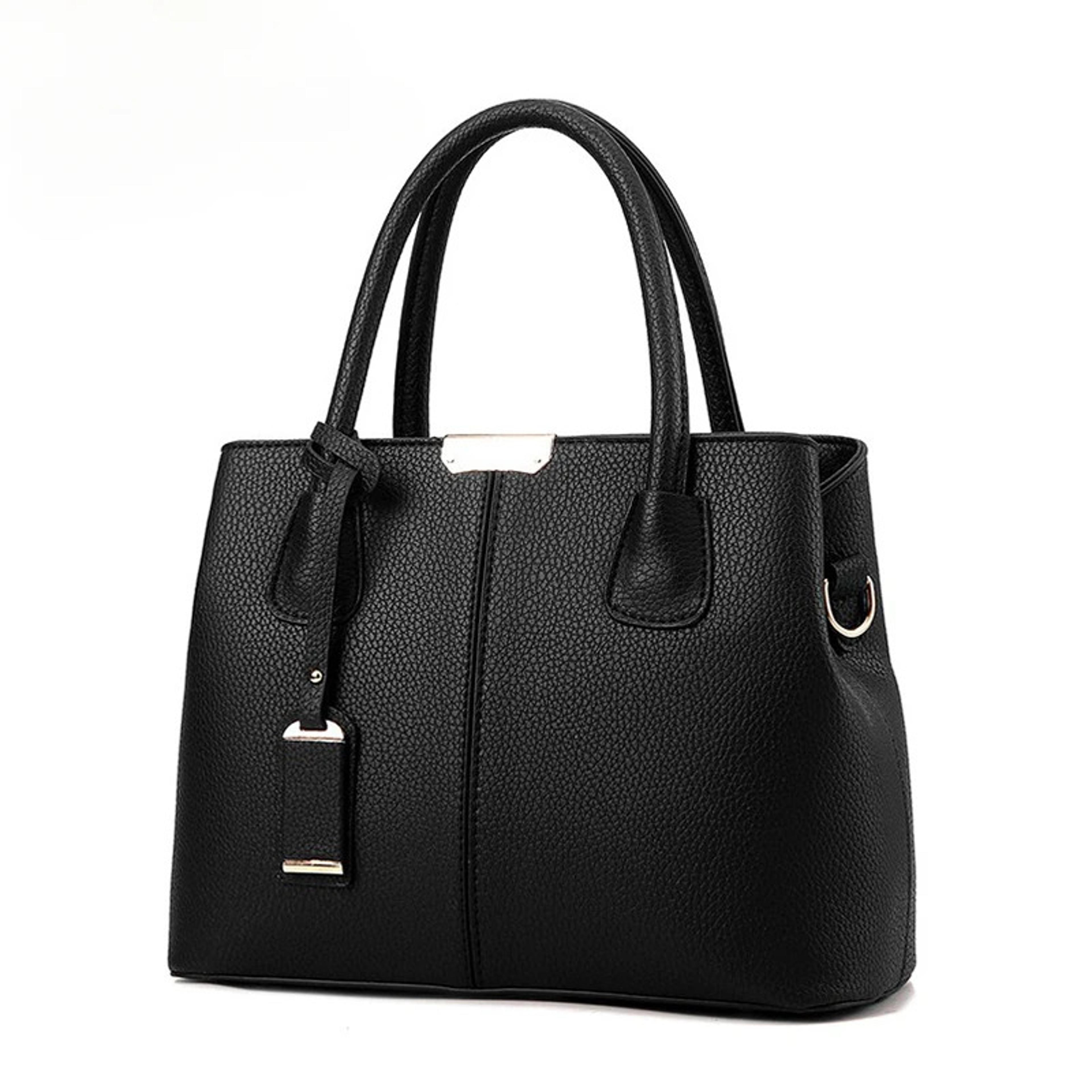 pu leather casual tote bag with zipper closure and interior pocket
