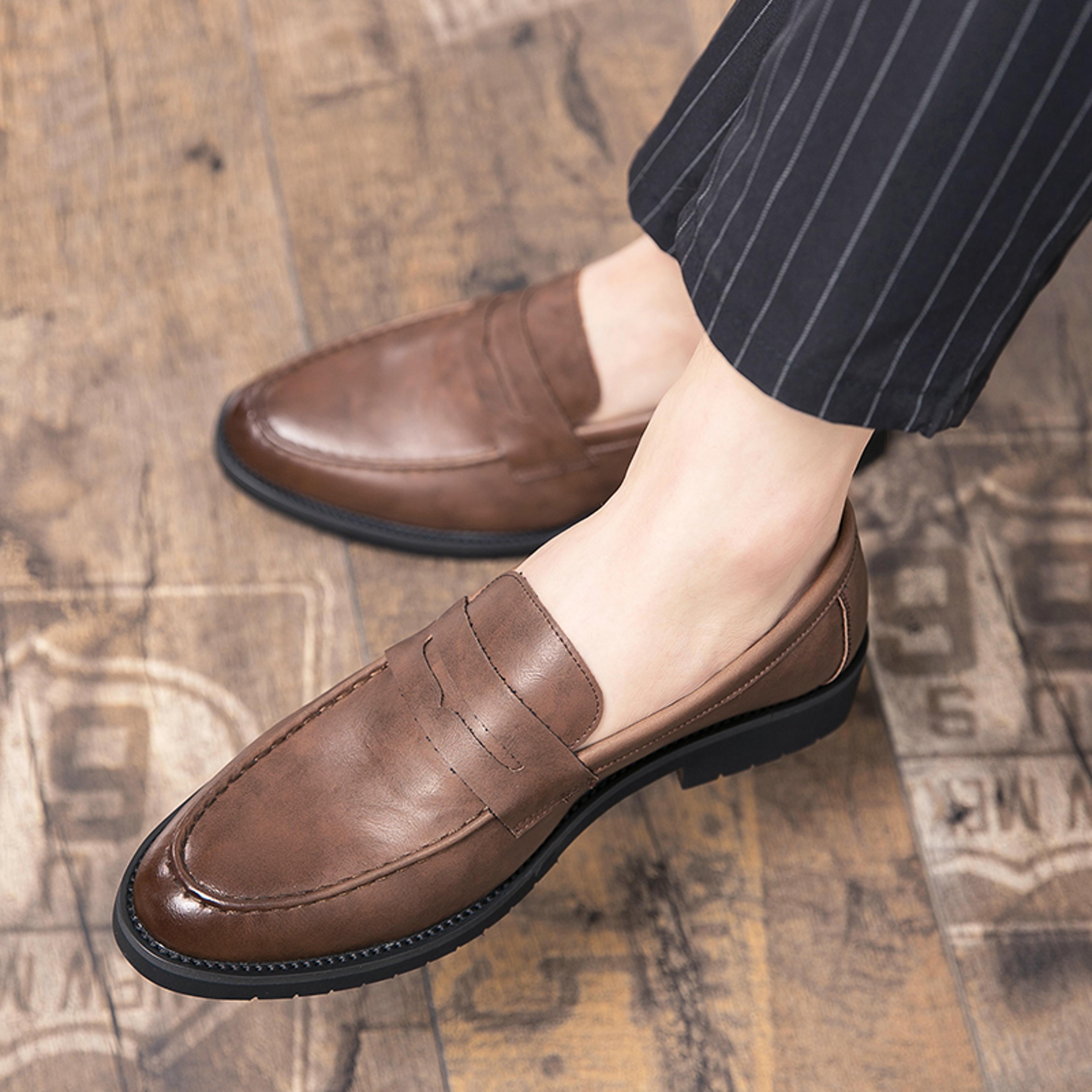 men genuine leather breathable slip on loafers with rubber sole