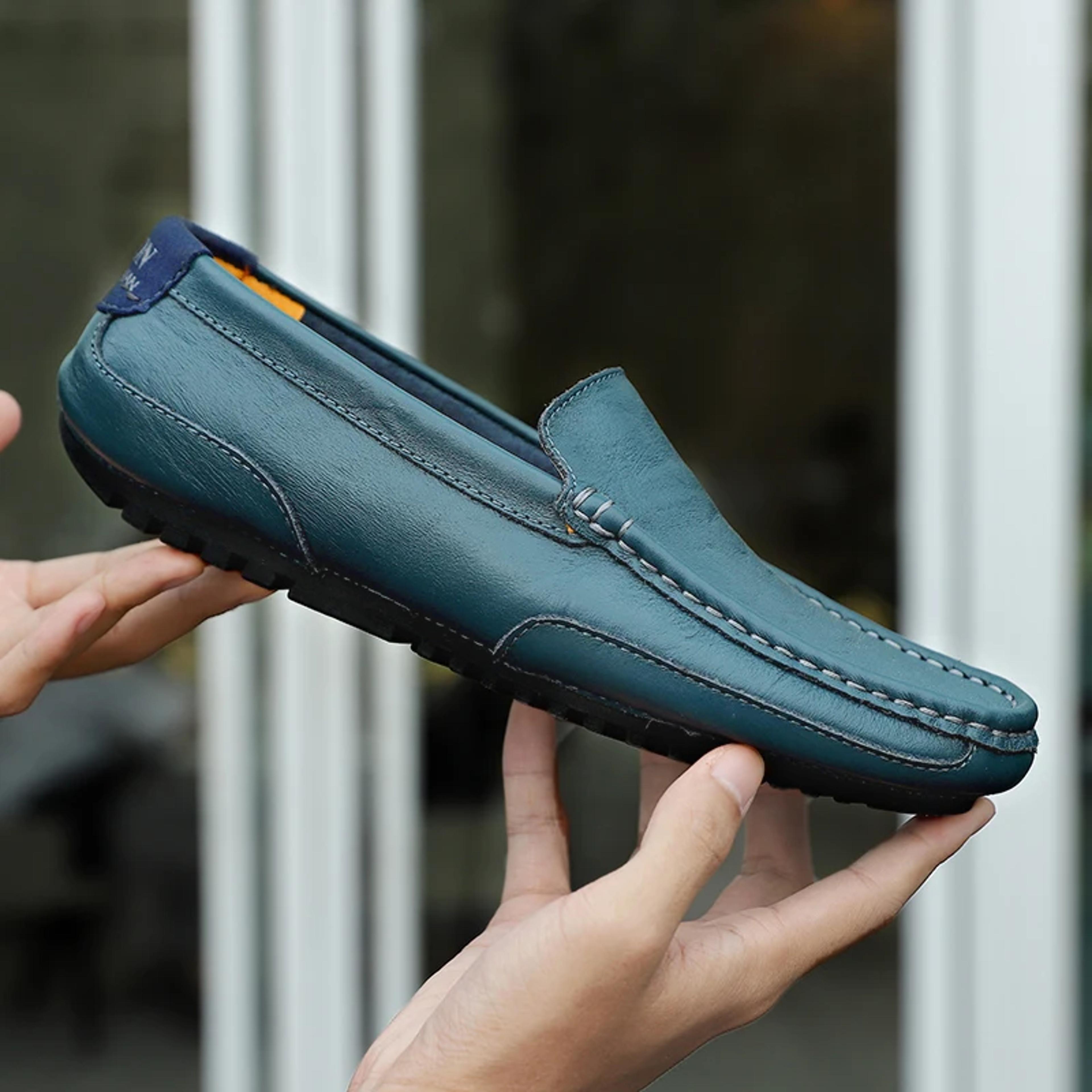 genuine leather mens loafers breathable slip on casual shoes