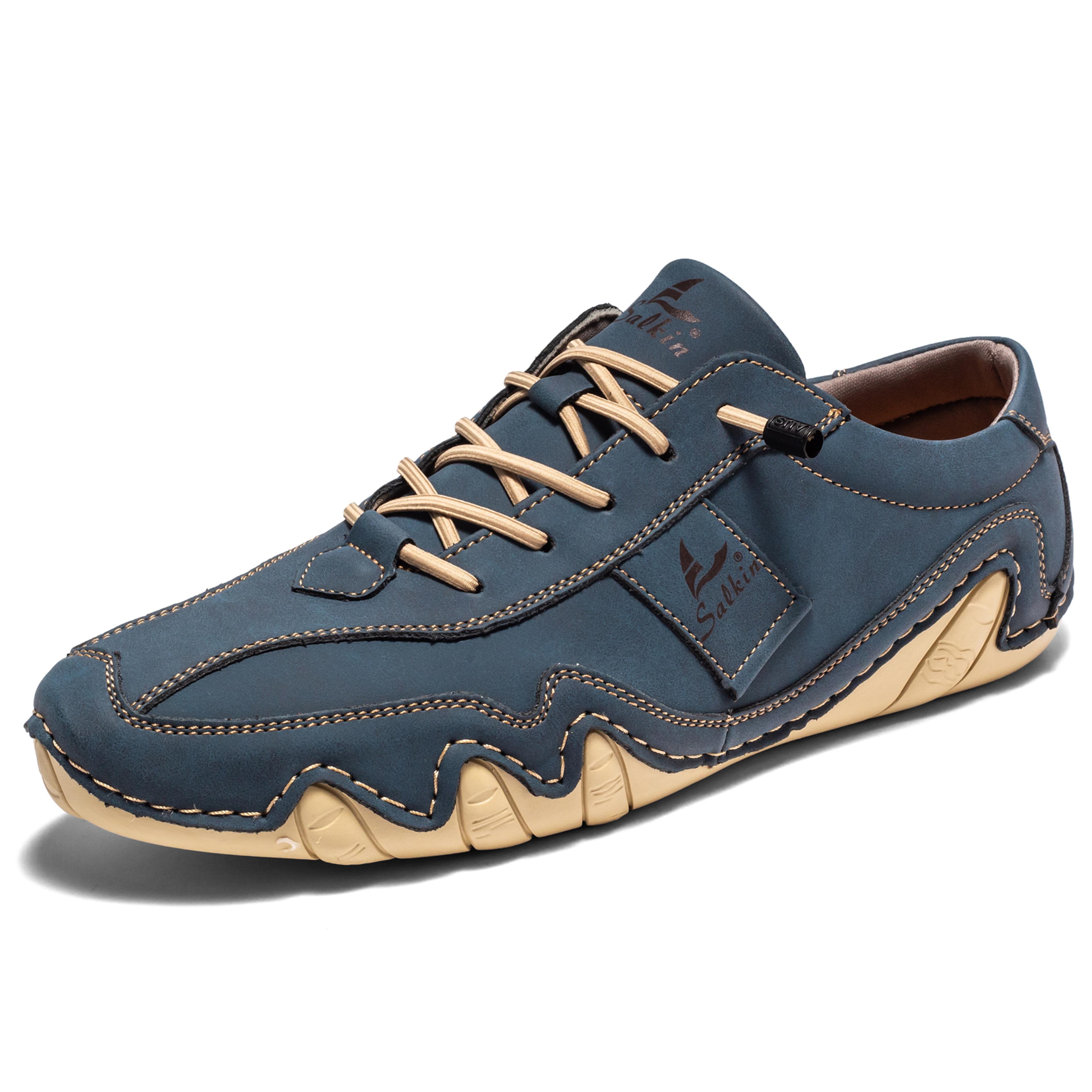 mens casual loafers with breathable pu upper and elastic band closure