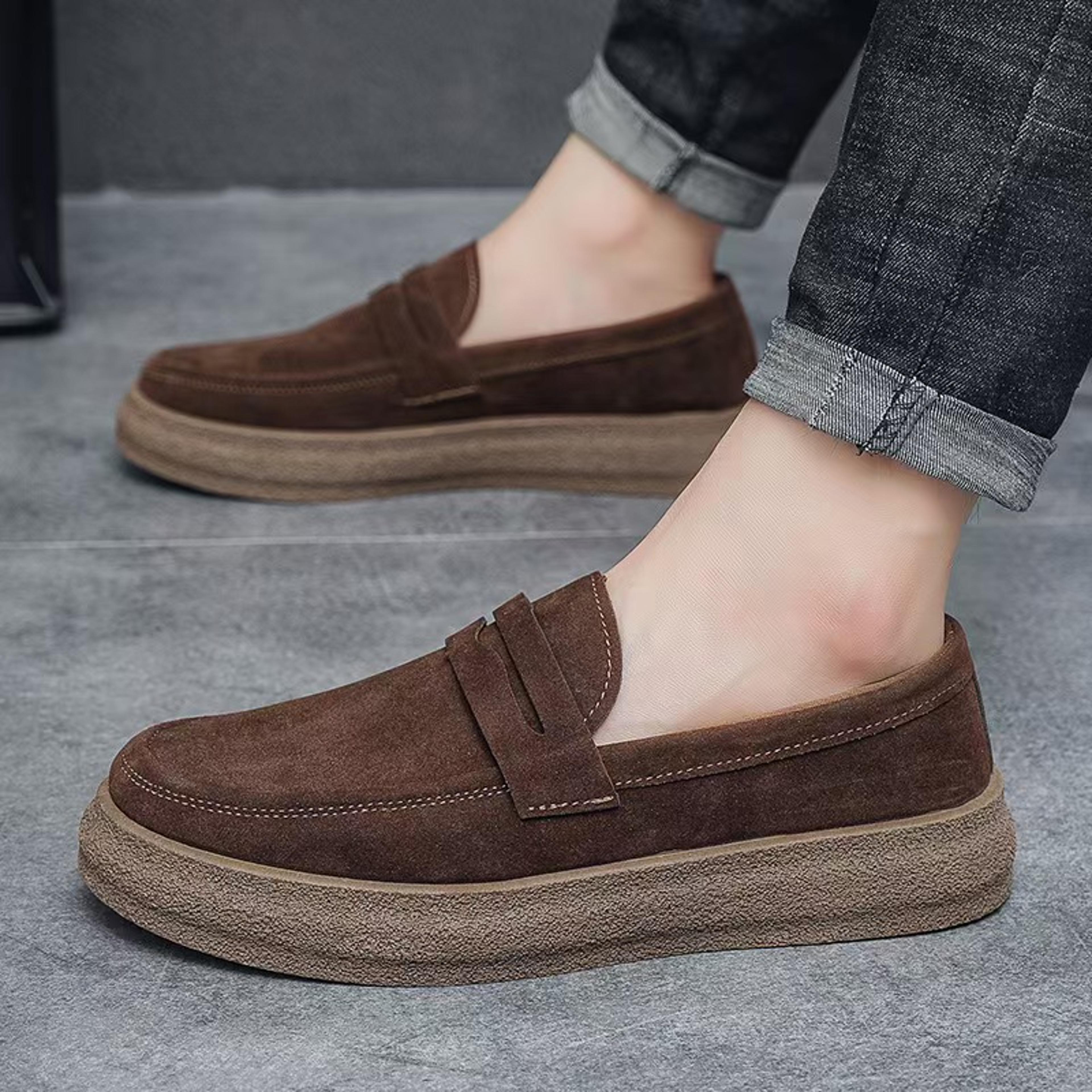 mens lightweight slip on loafers with breathable artificial leather upper