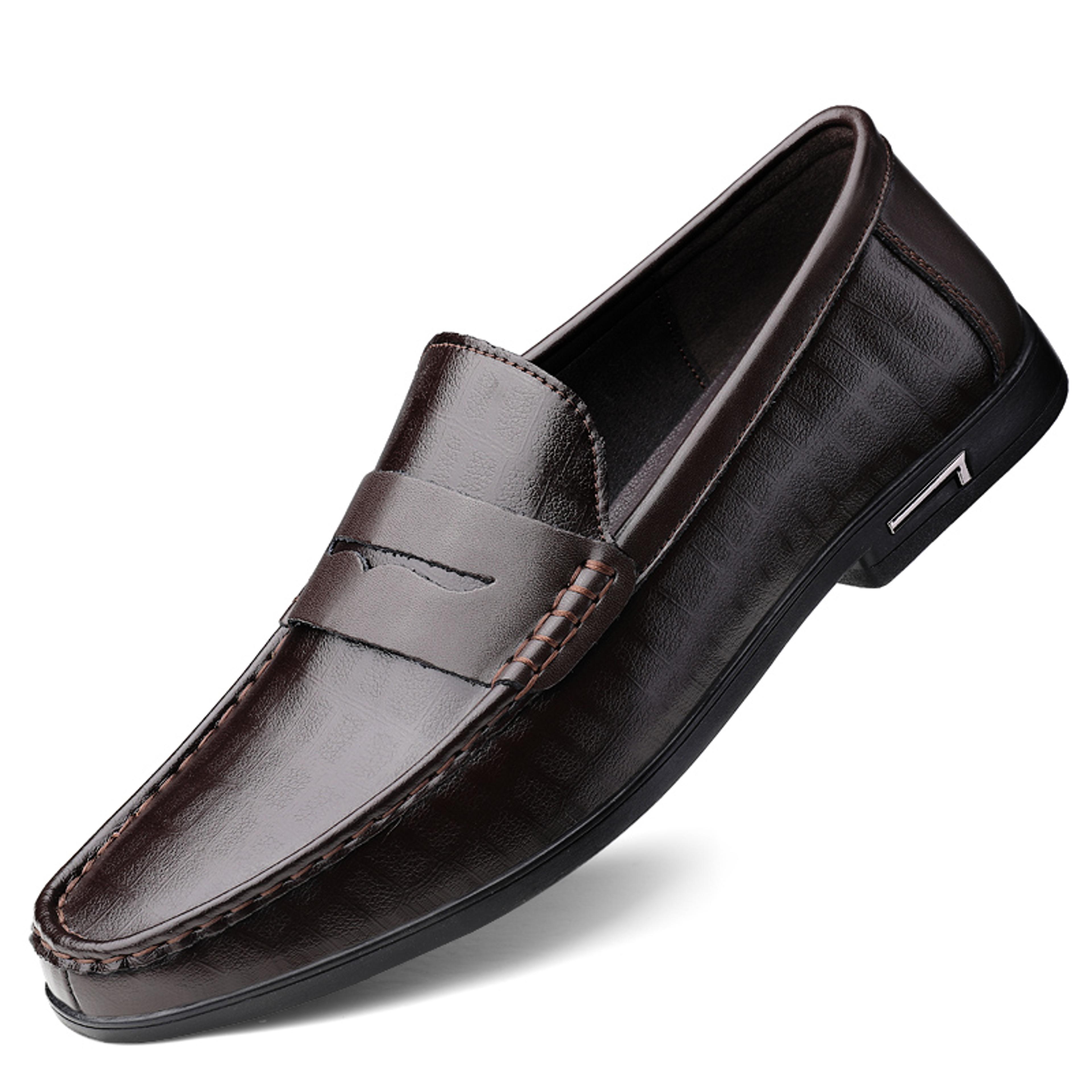 genuine leather mens loafers with slip on design and rubber sole