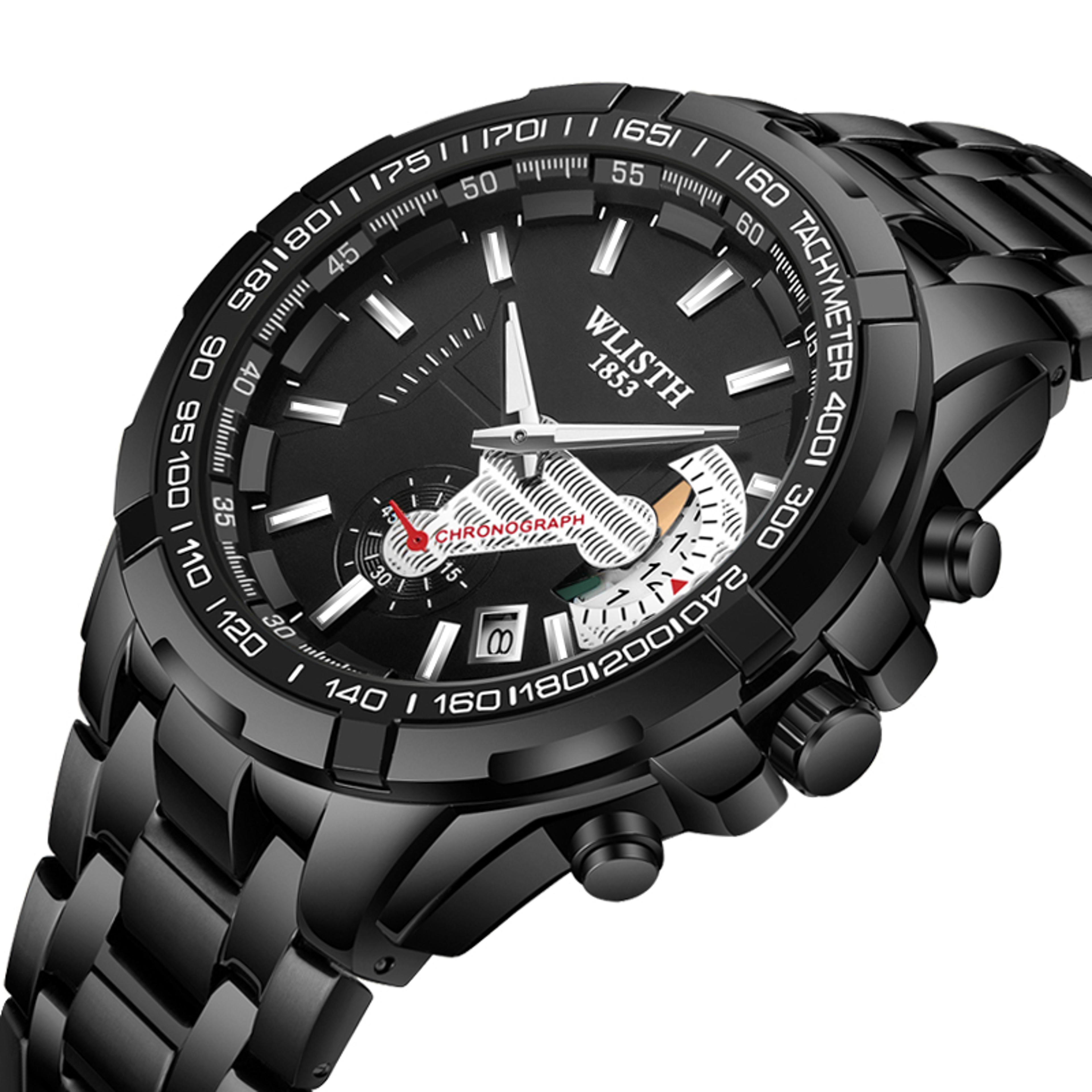 men quartz wristwatch with stainless steel band luminous display and water resistance