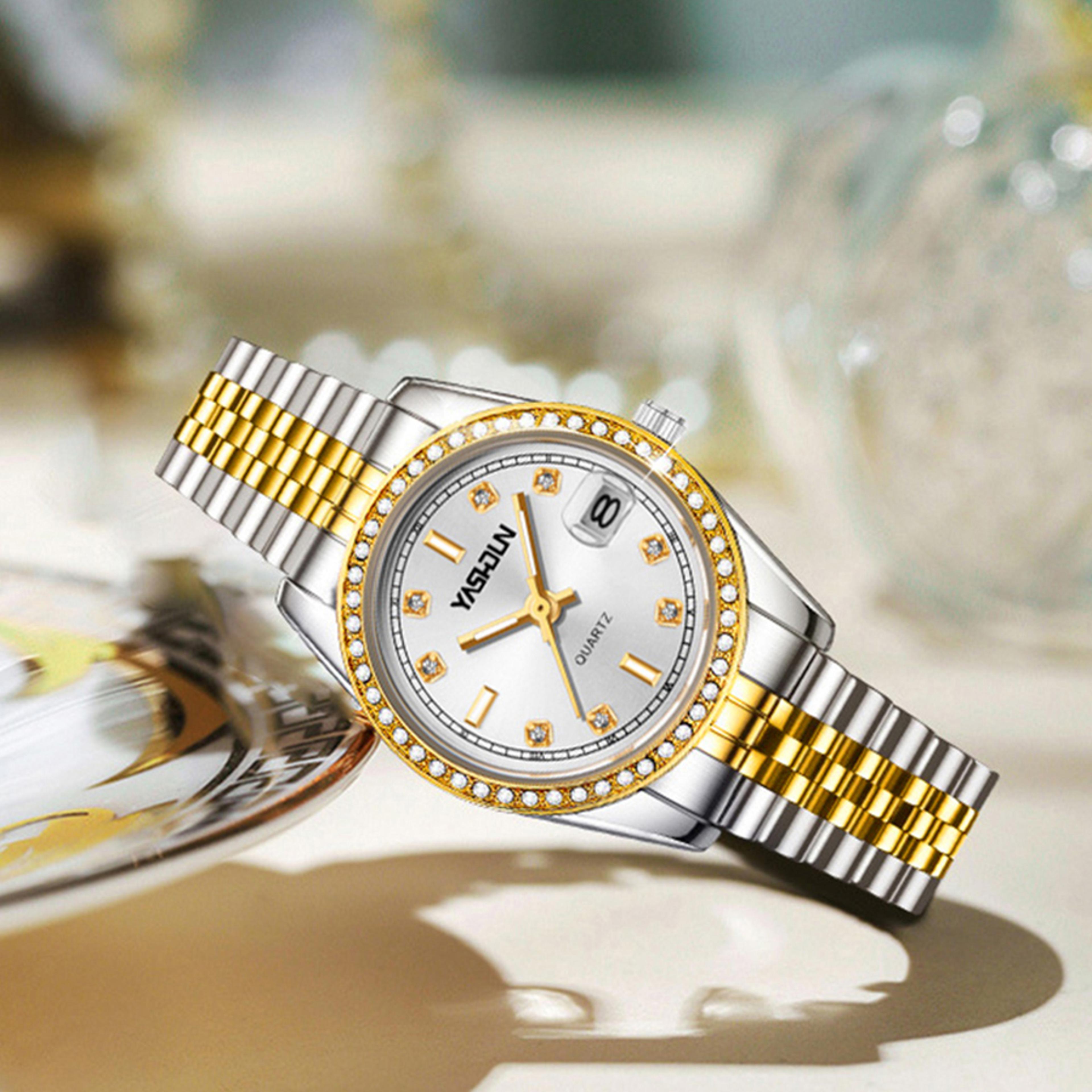 luxury women quartz watch with stainless steel strap and water resistant design
