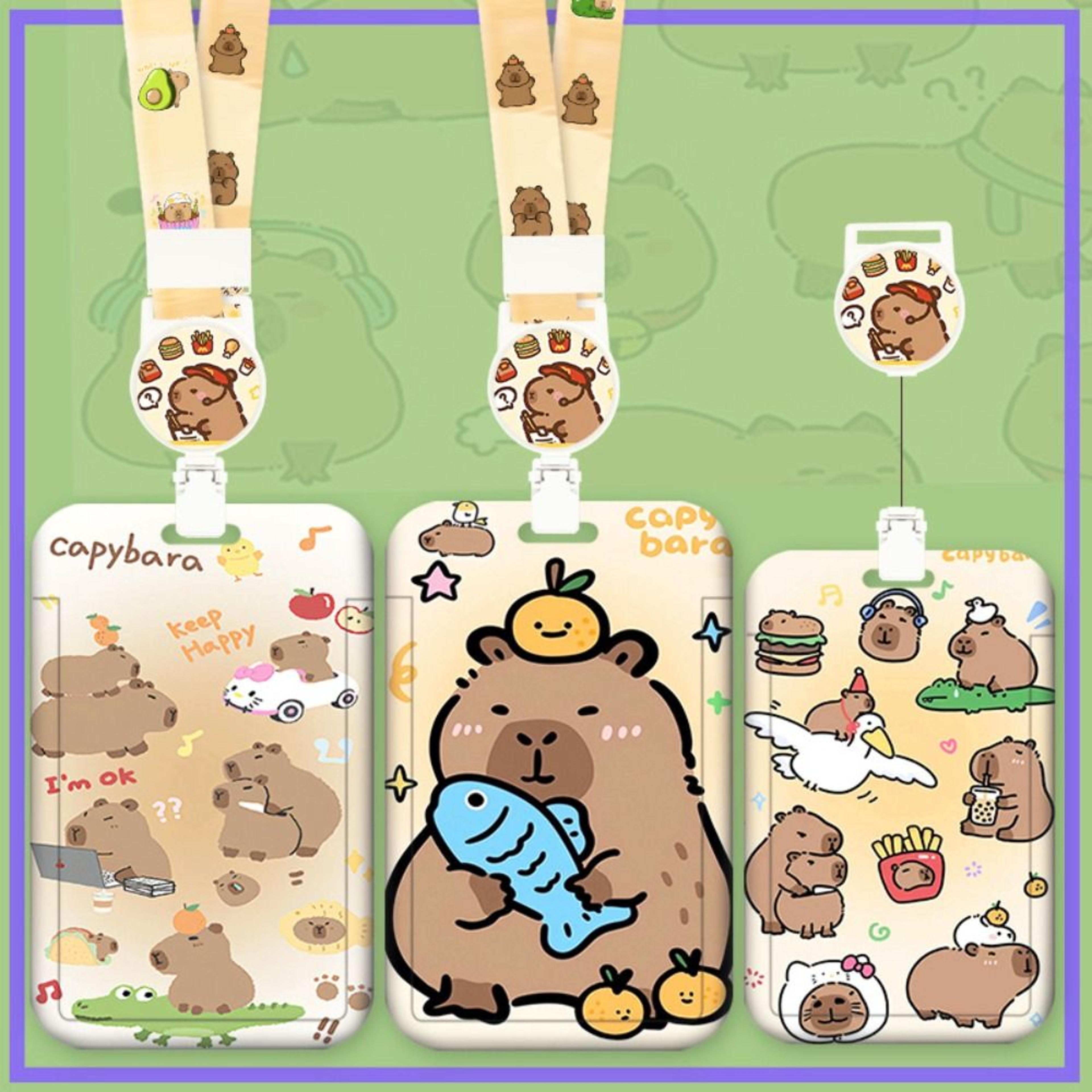 cartoon capybara card holder with zipper closure cute id and business card case