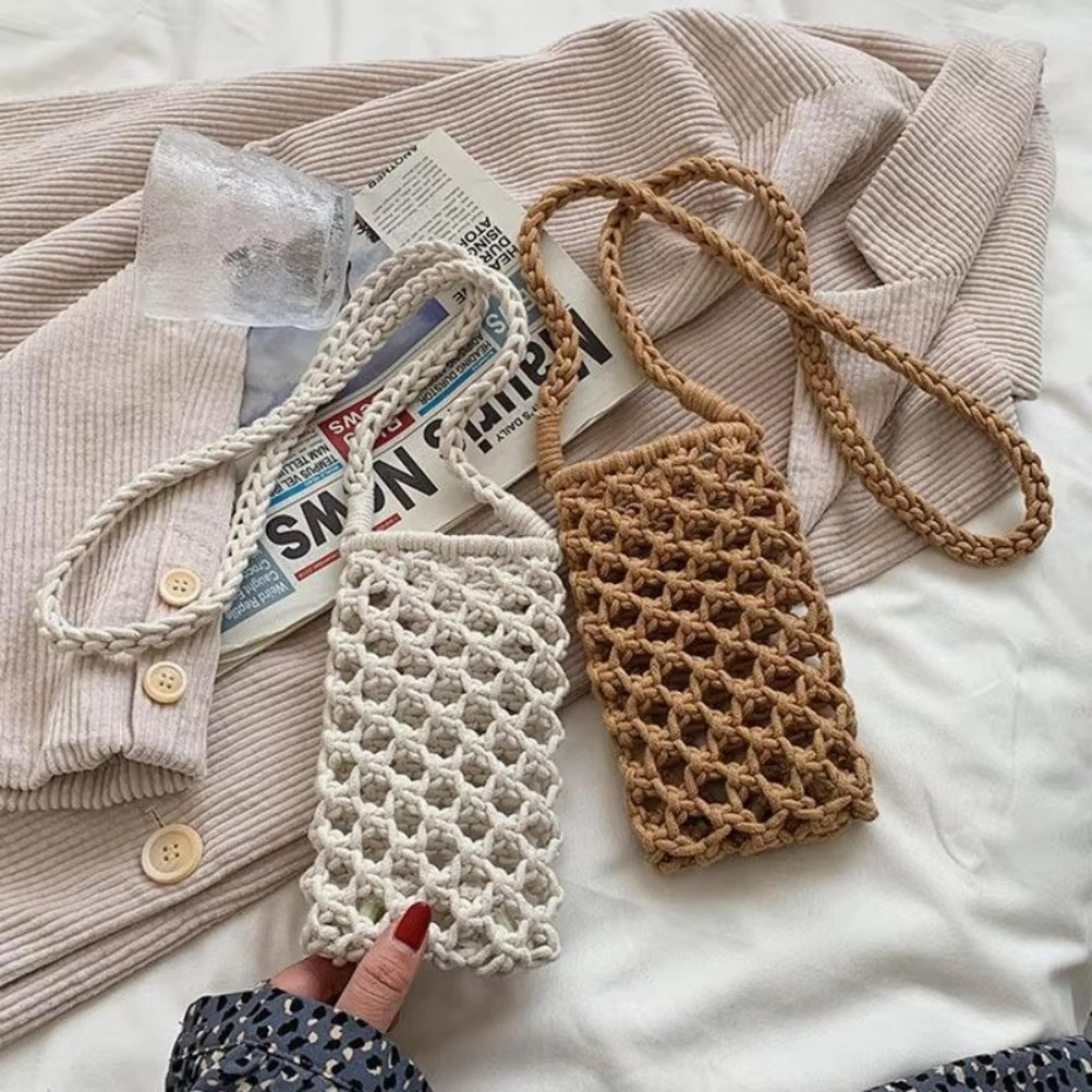woven crochet small crossbody phone bag lightweight shoulder handbag with adjustable strap