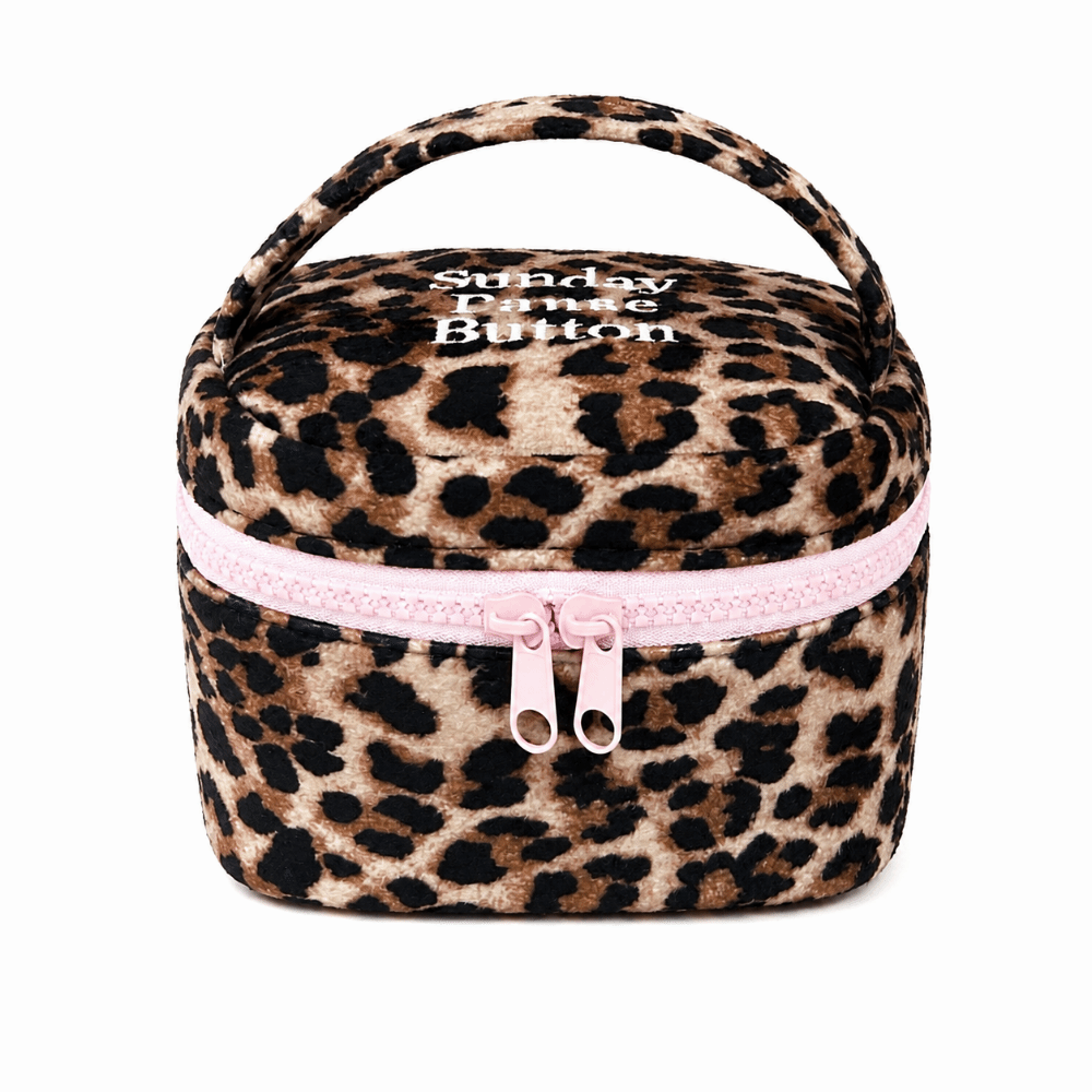 leopard print square storage box handheld zipper makeup bag with mirror