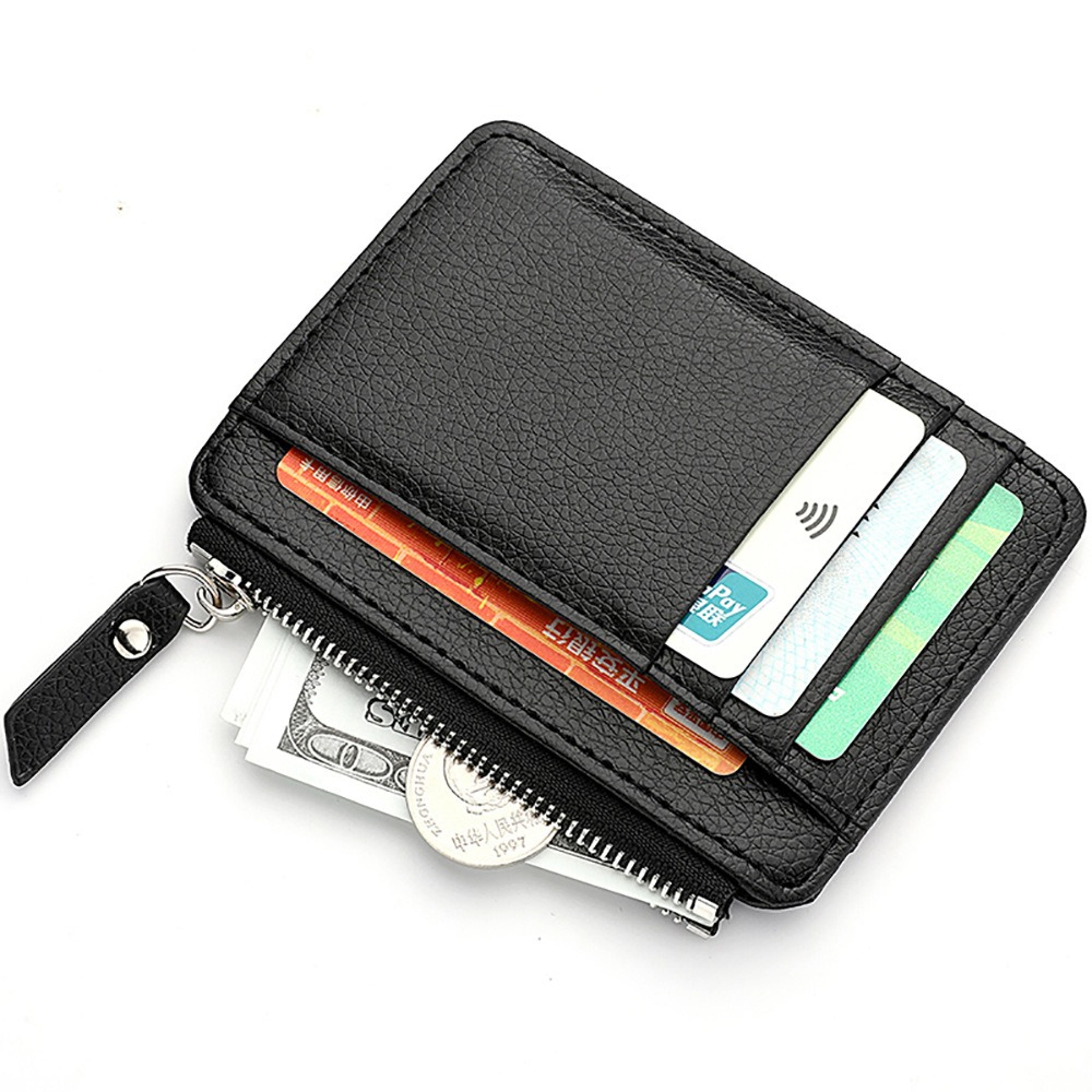 mini credit card wallet with zipper closure pu leather card holder