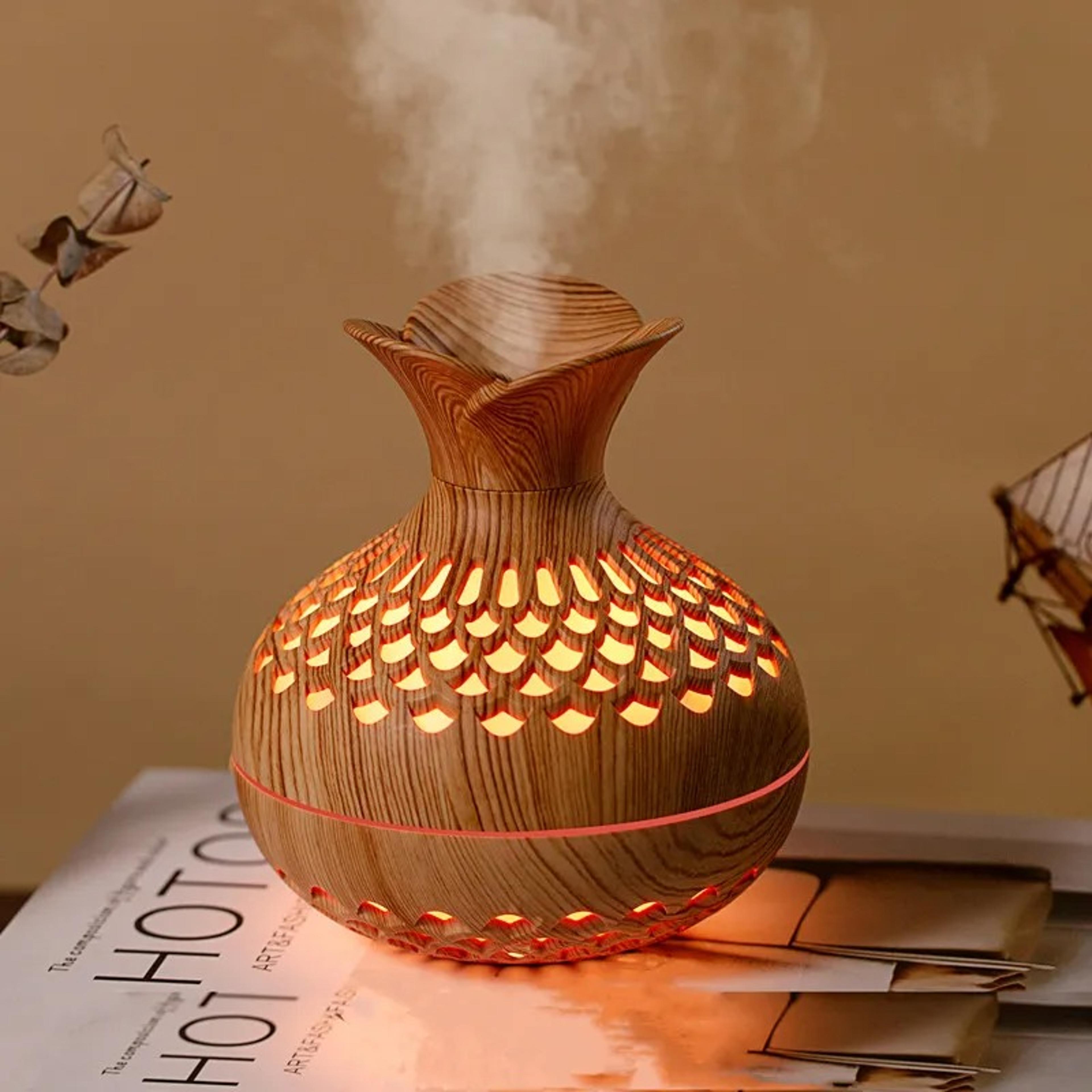 wood grain usb humidifier with quiet mist and water shortage auto shutoff