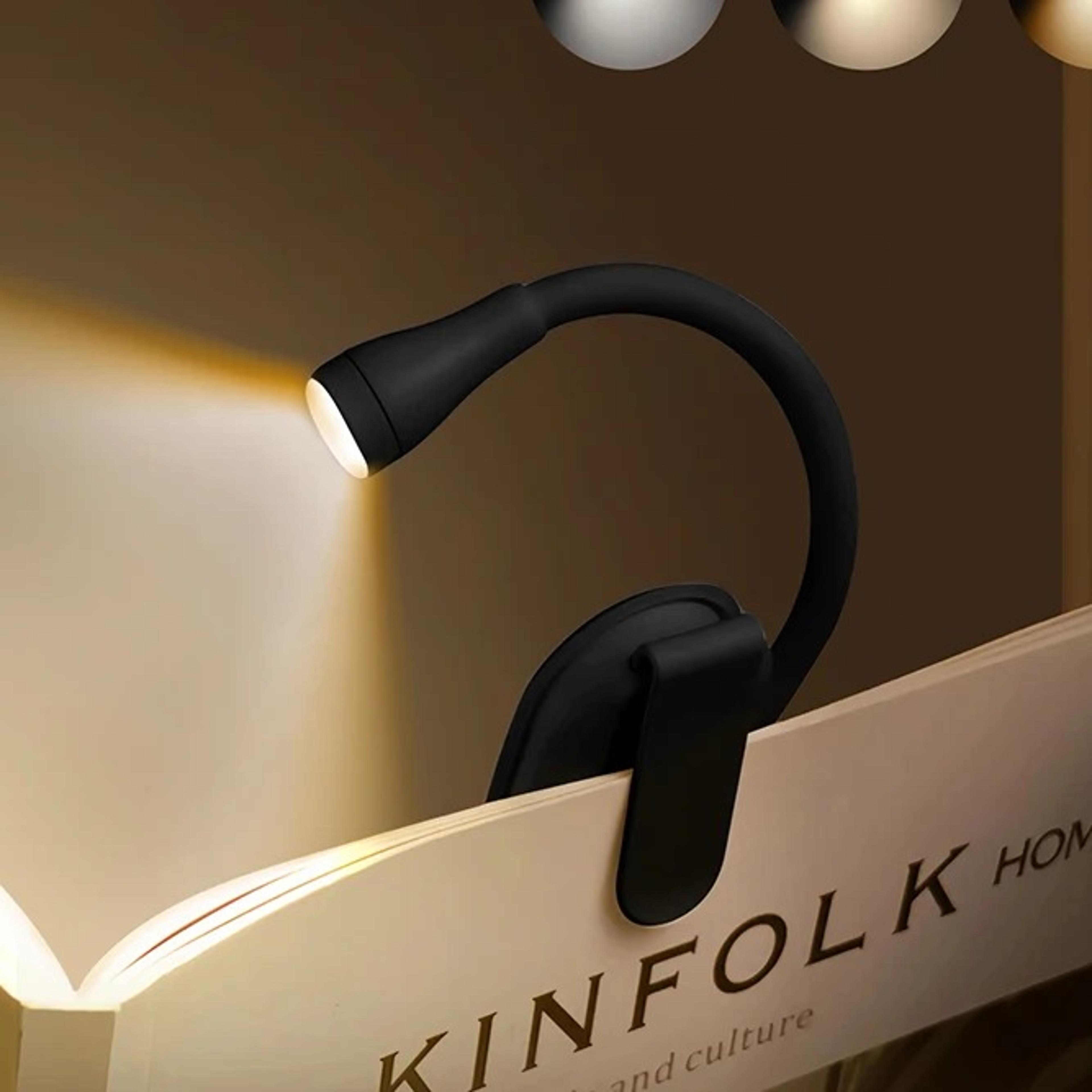 rechargeable led book reading light with three color modes and 360 degree adjustable clip