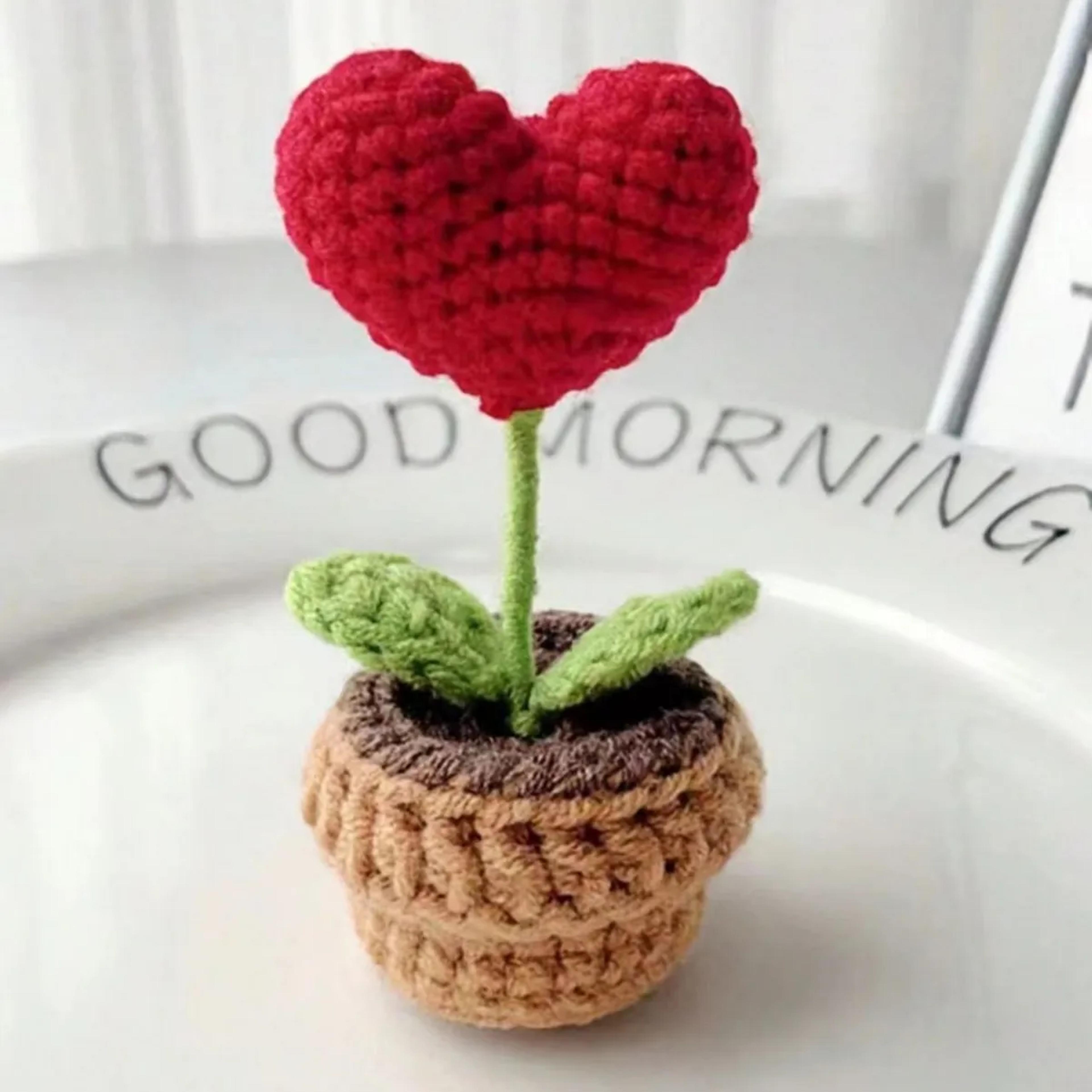 handmade knitted heart flower pot valentines day indoor desktop decor
