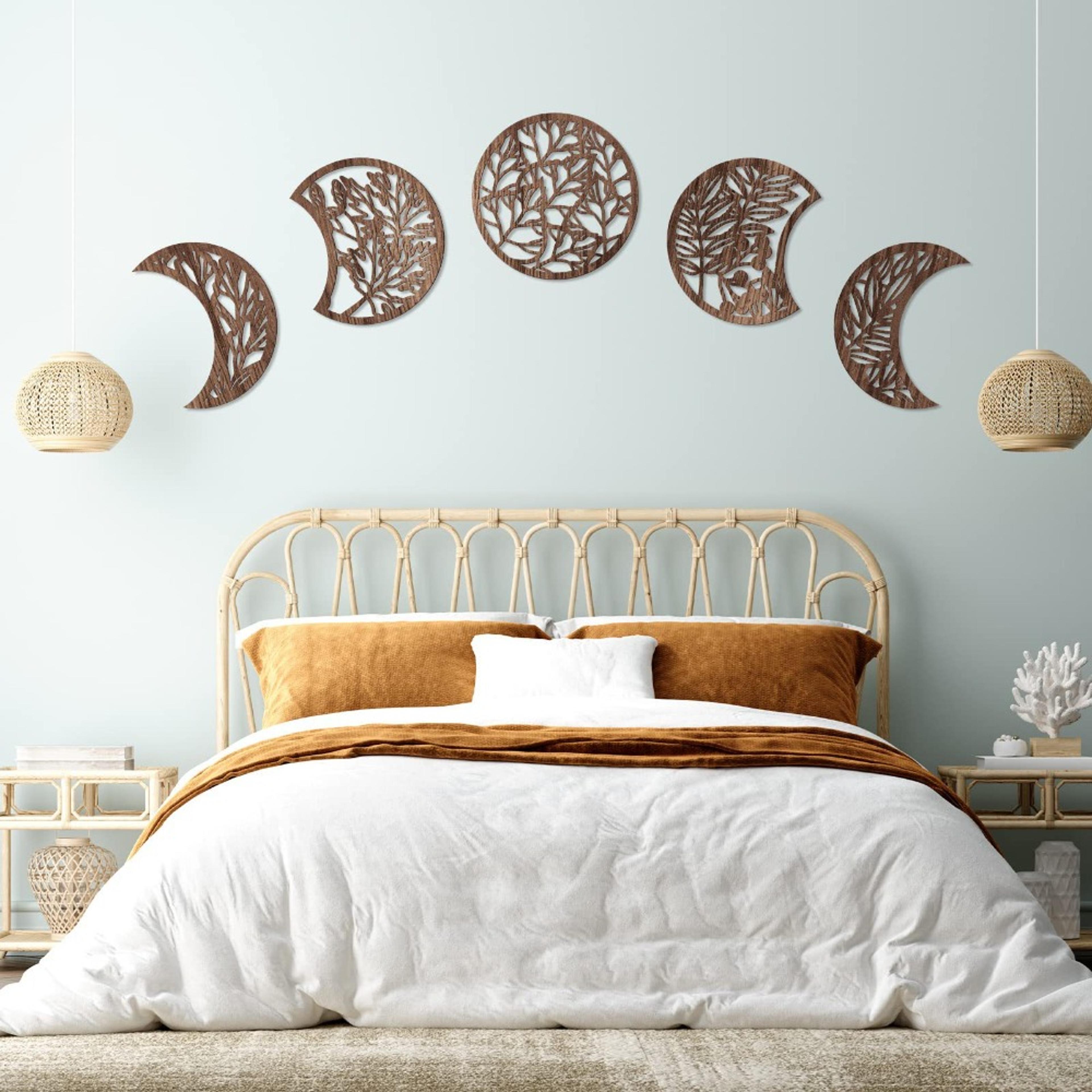wooden moon phase wall art handmade nordic hanging decor