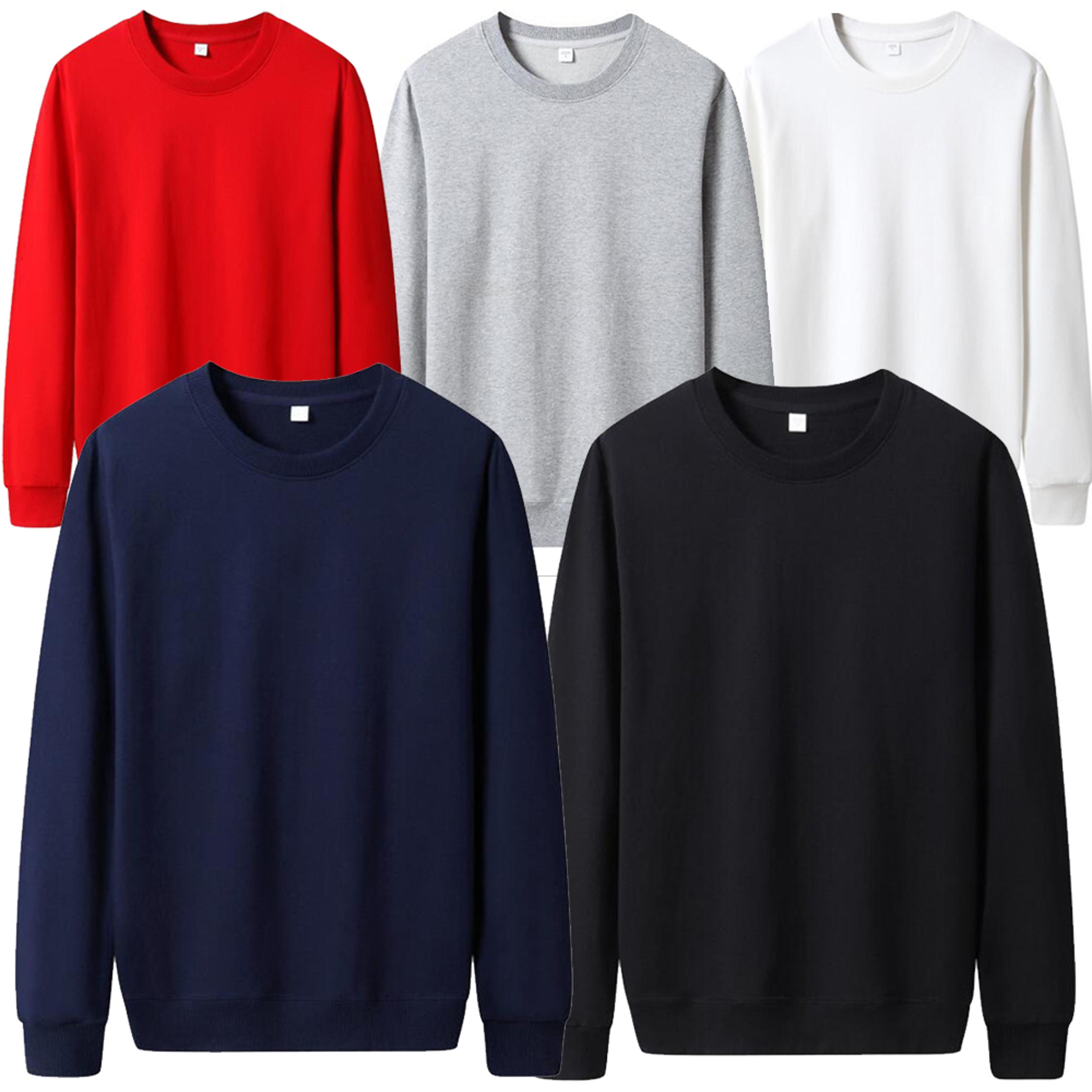 men casual fleece pullover sweatshirt solid color o neck long sleeve sweater