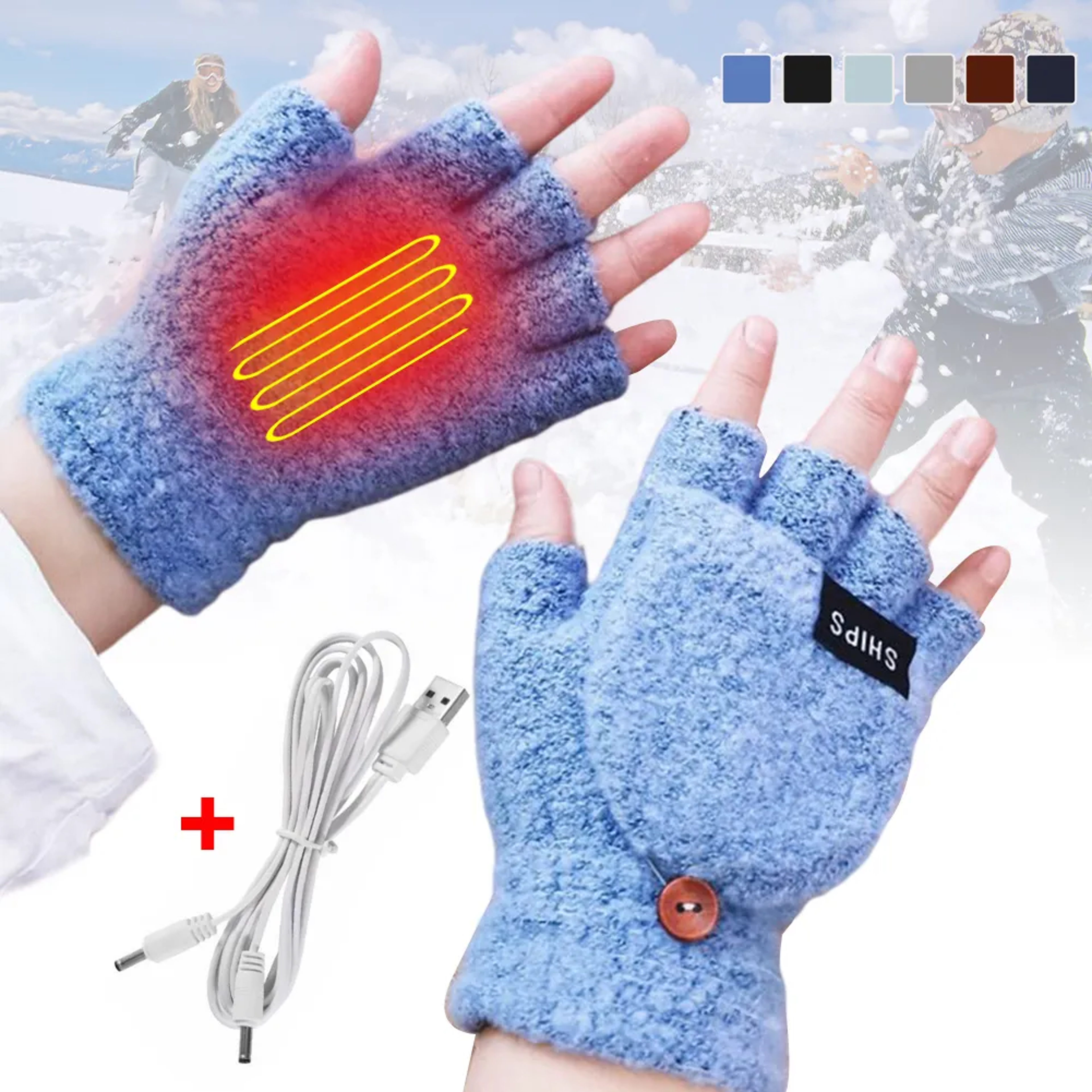 rechargeable usb electric heating gloves winter warm hand warmers