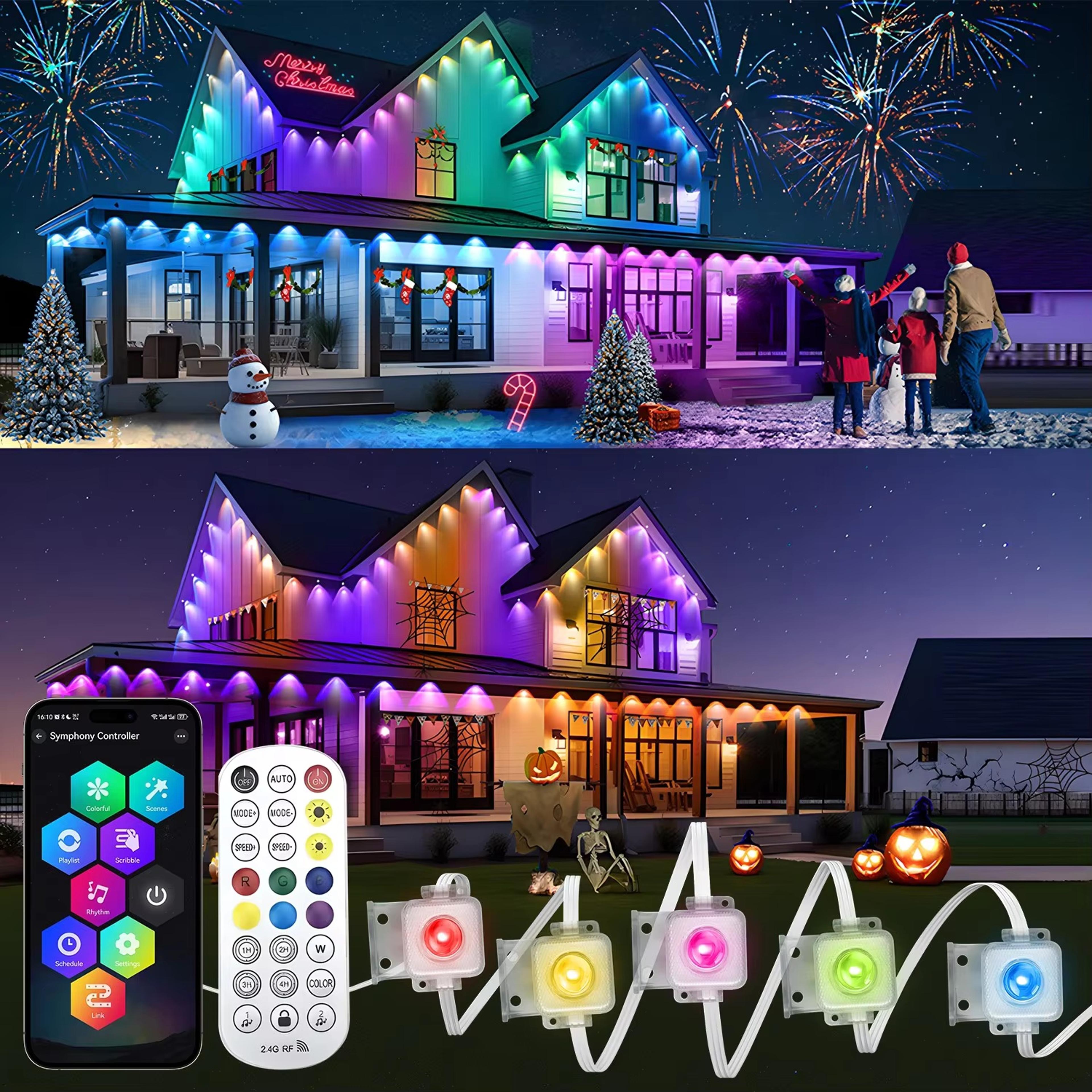 smart permanent outdoor eaves lights waterproof app controlled light string