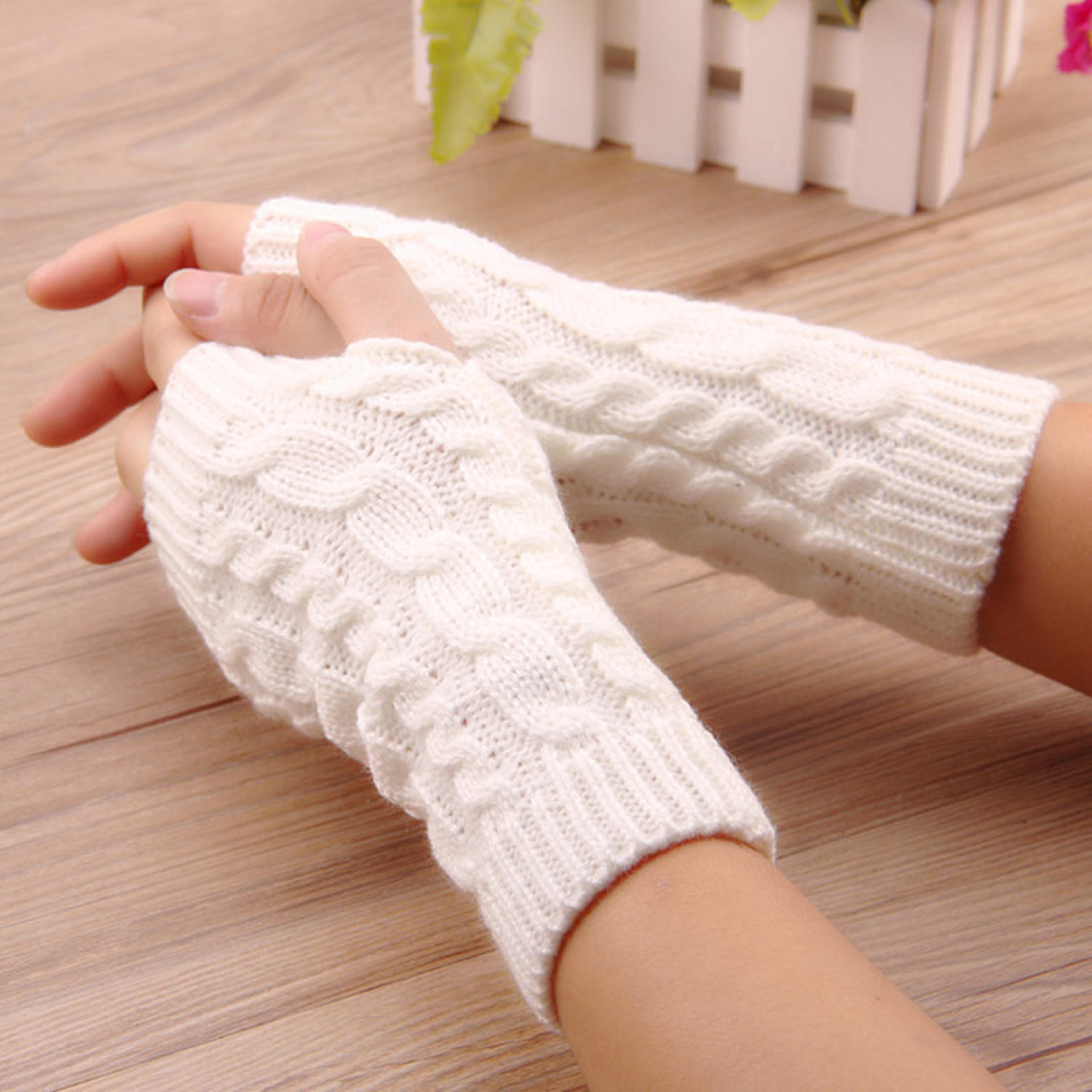 women fingerless winter gloves soft knit wrist length hand warmers