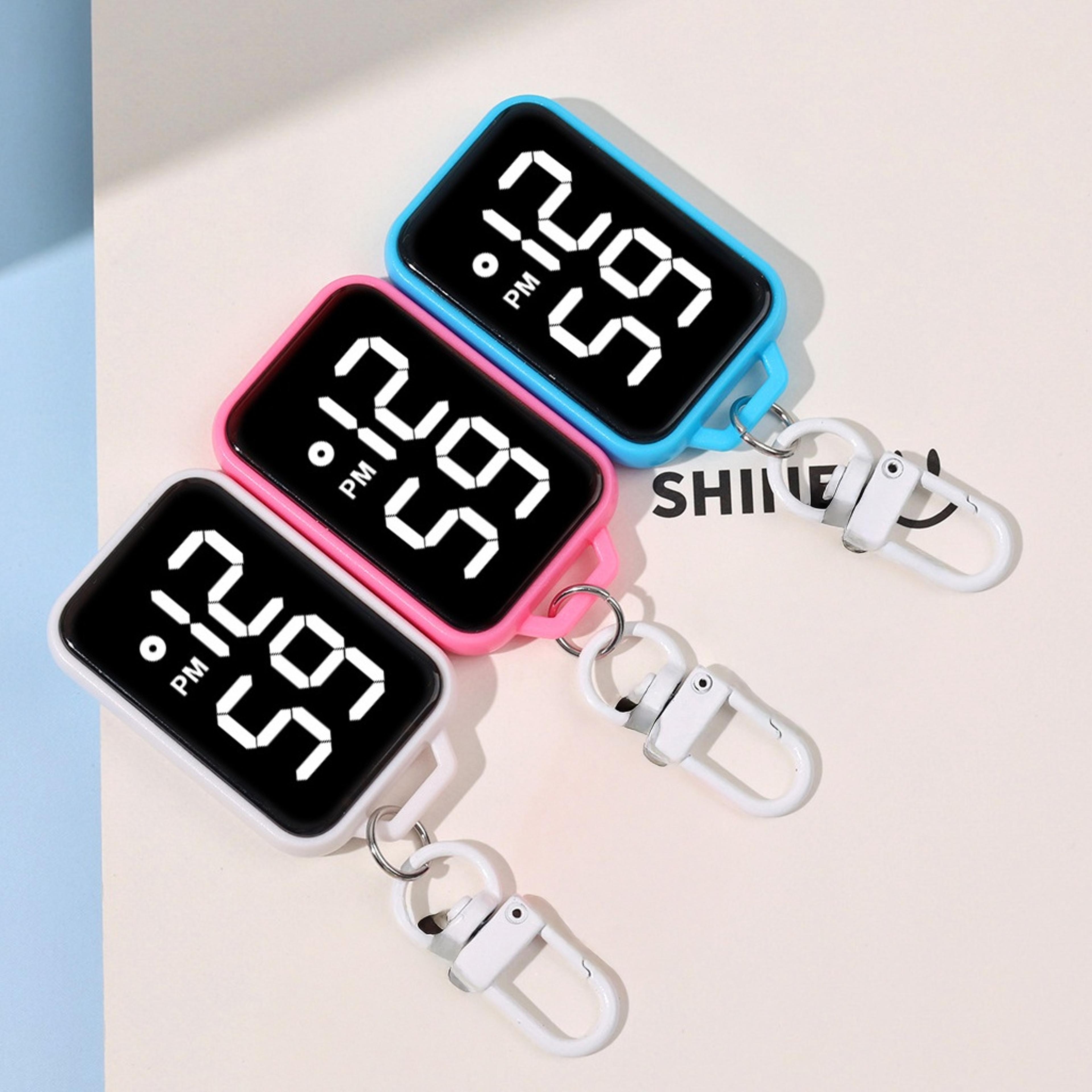 led keychain digital pocket watch with plastic case and rubber bezel