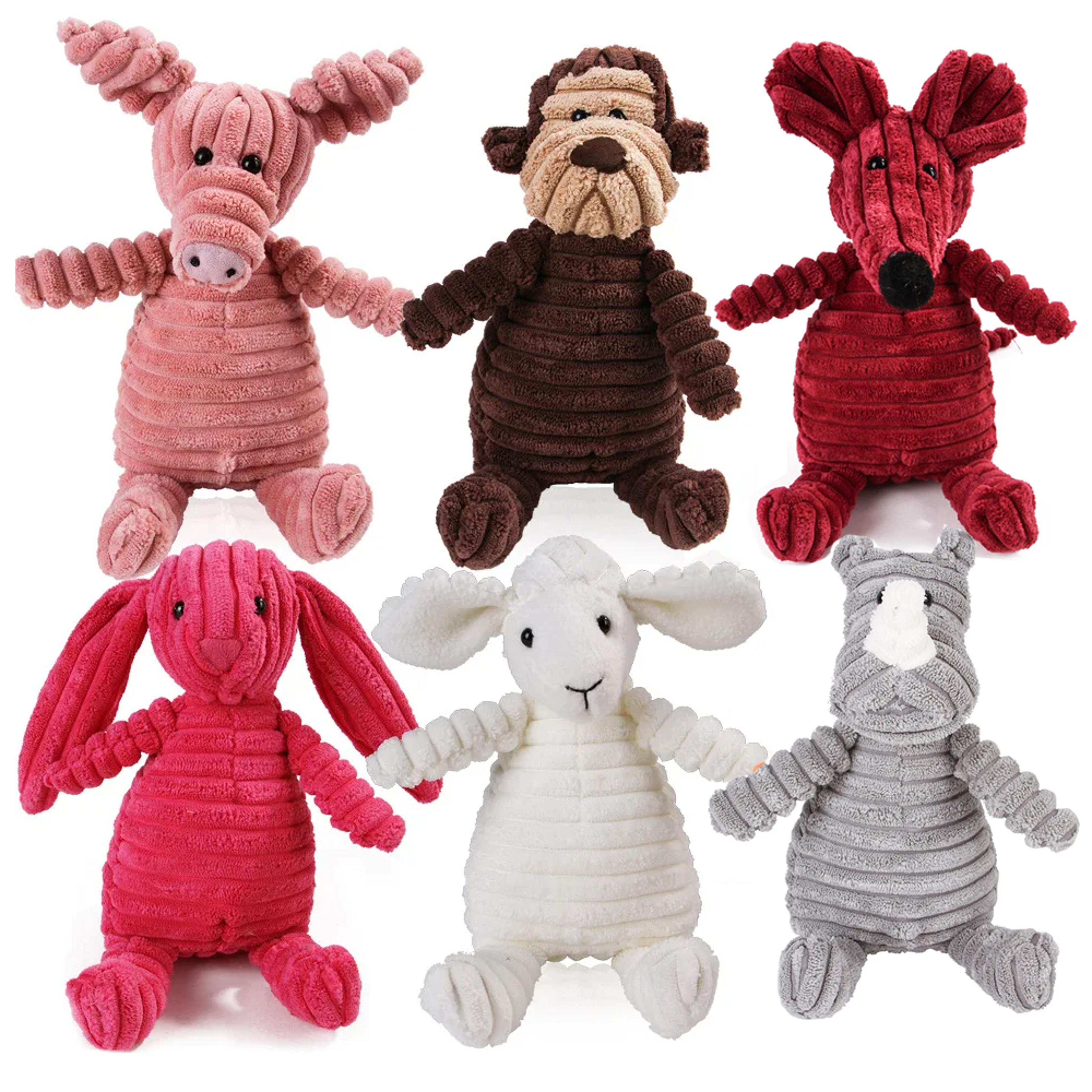 plush dog chew toy with sound and fleece animal design