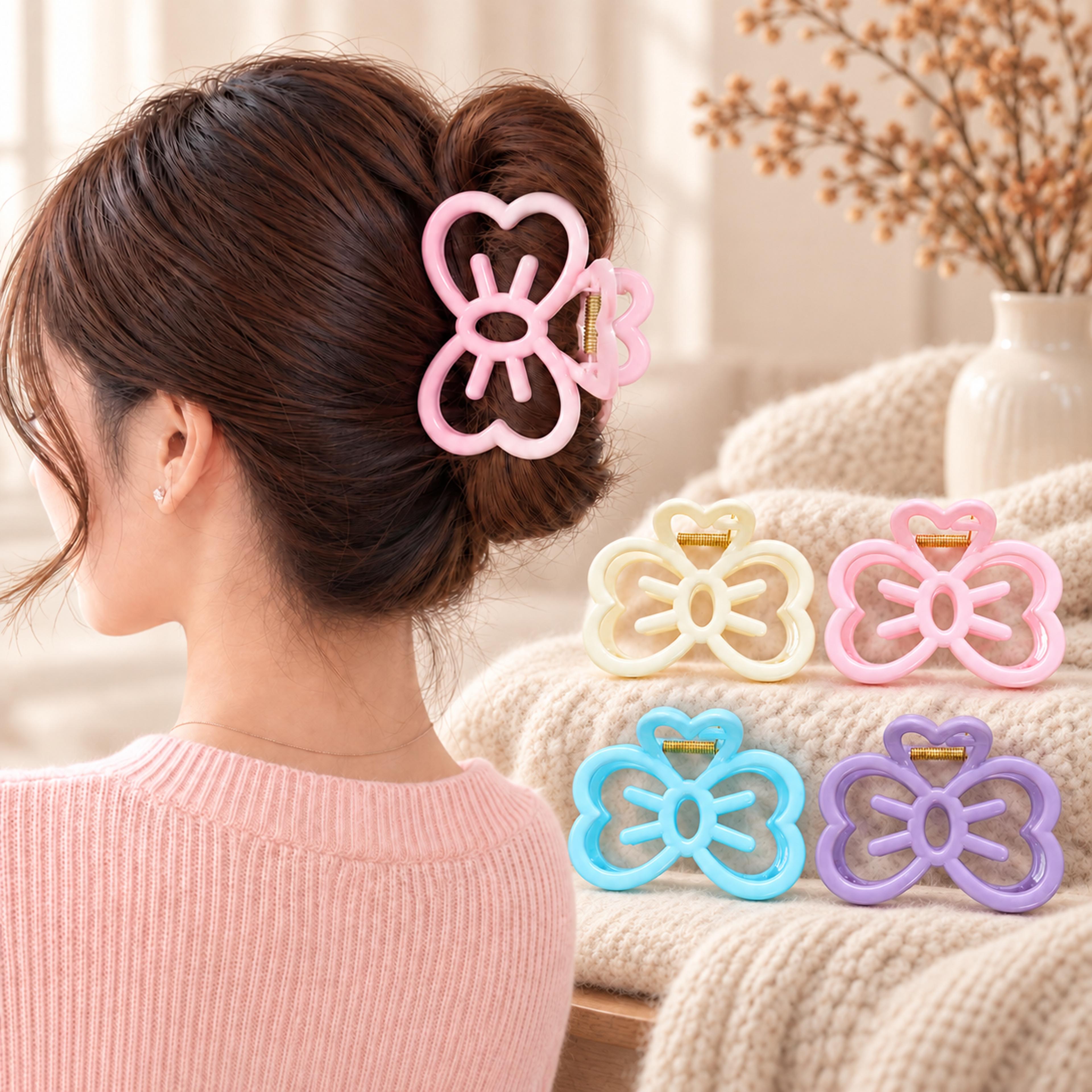 large butterfly hair claw clip with hollow heart design