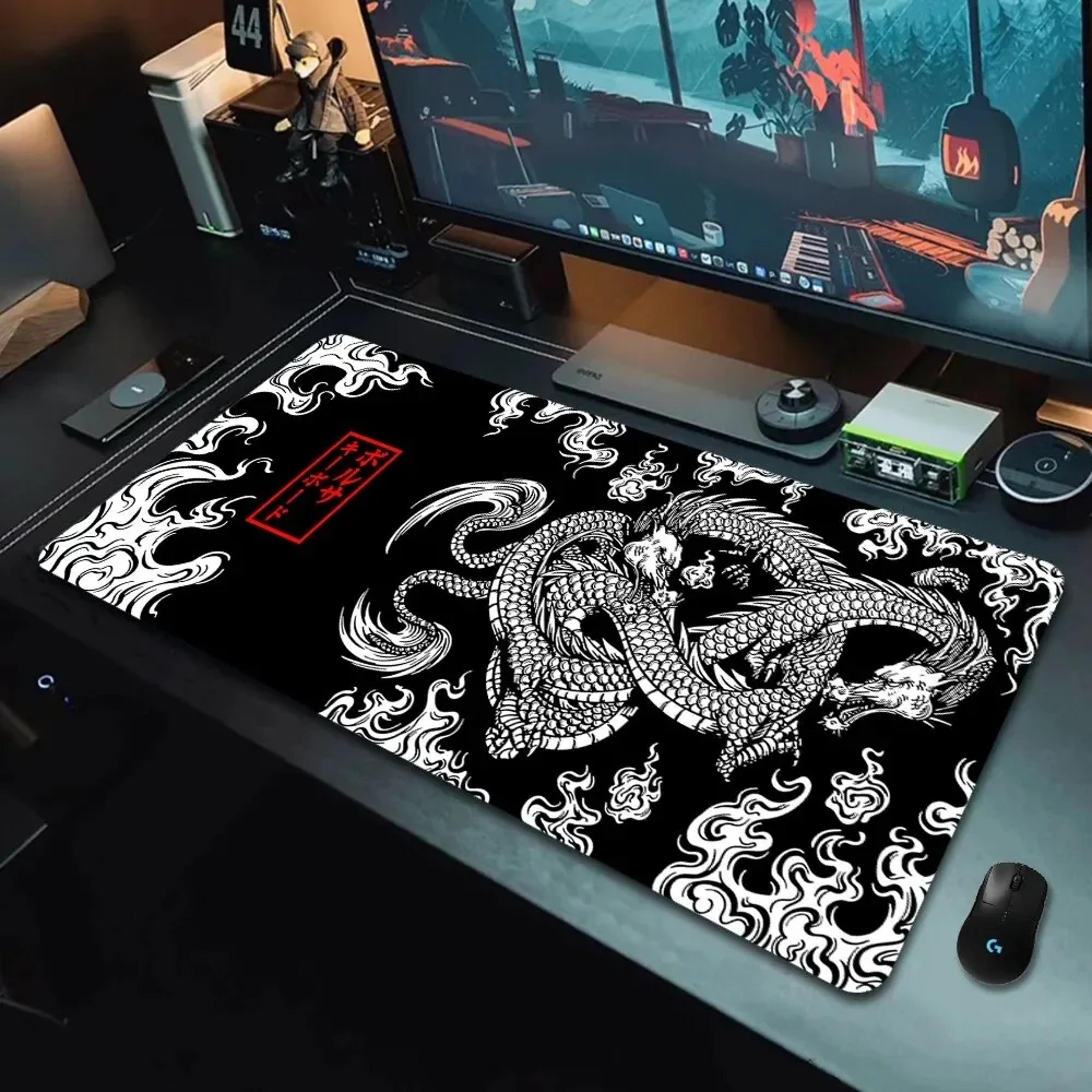 japanese dragon gaming mouse pad with rubber base and anime desk mat design
