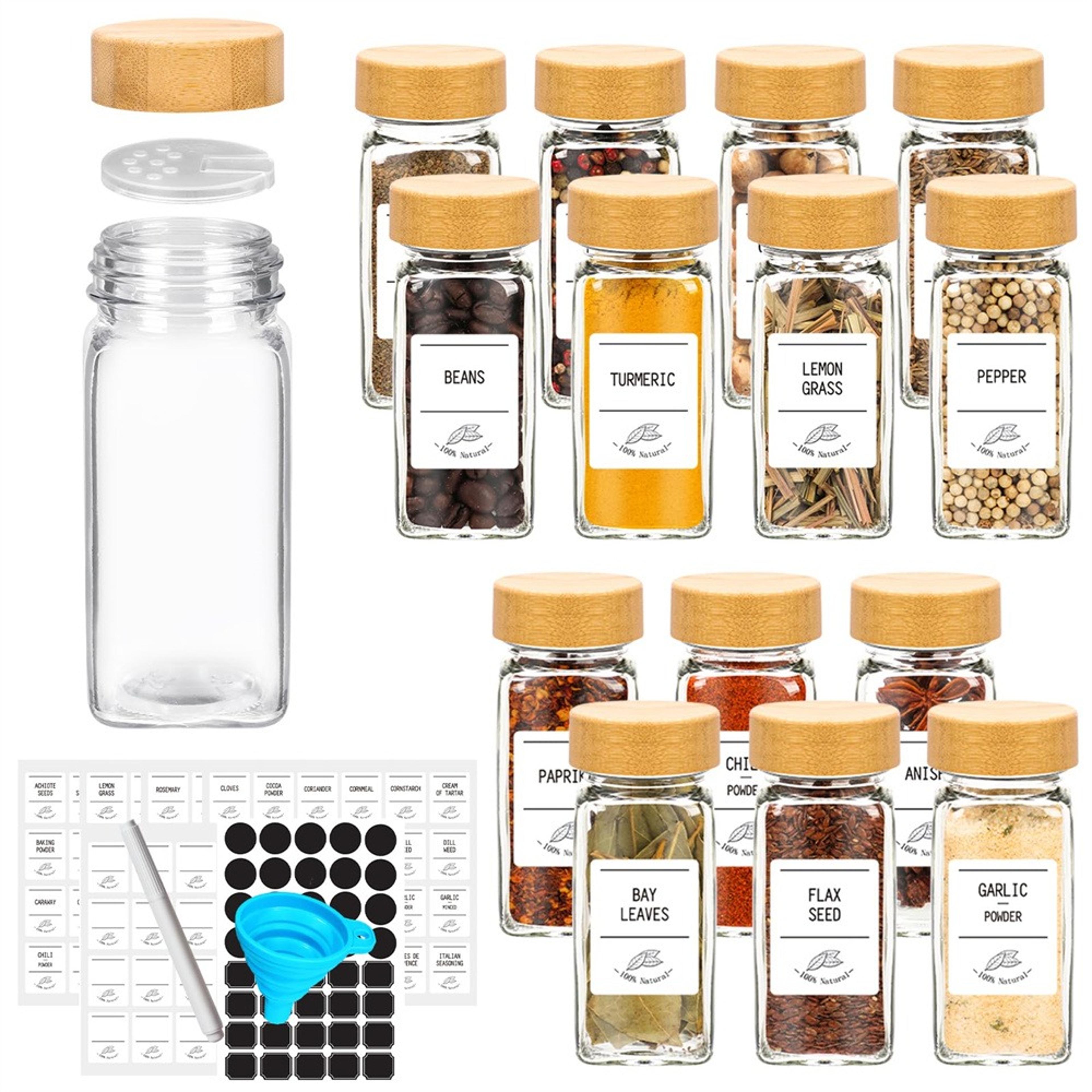 glass spice jar set with bamboo lids labels and collapsible funnel
