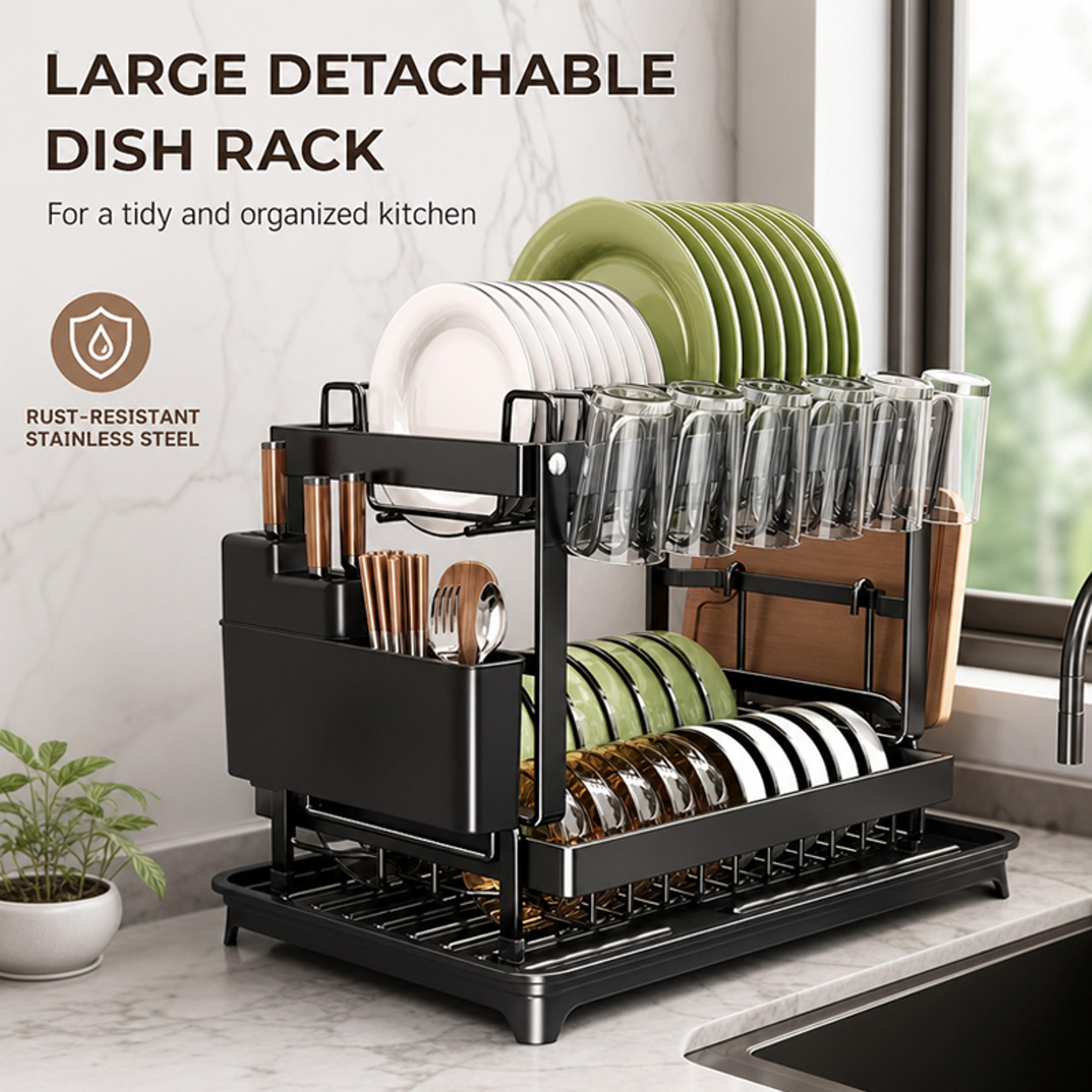 detachable stainless steel dish drying rack with drainboard and utensil holder