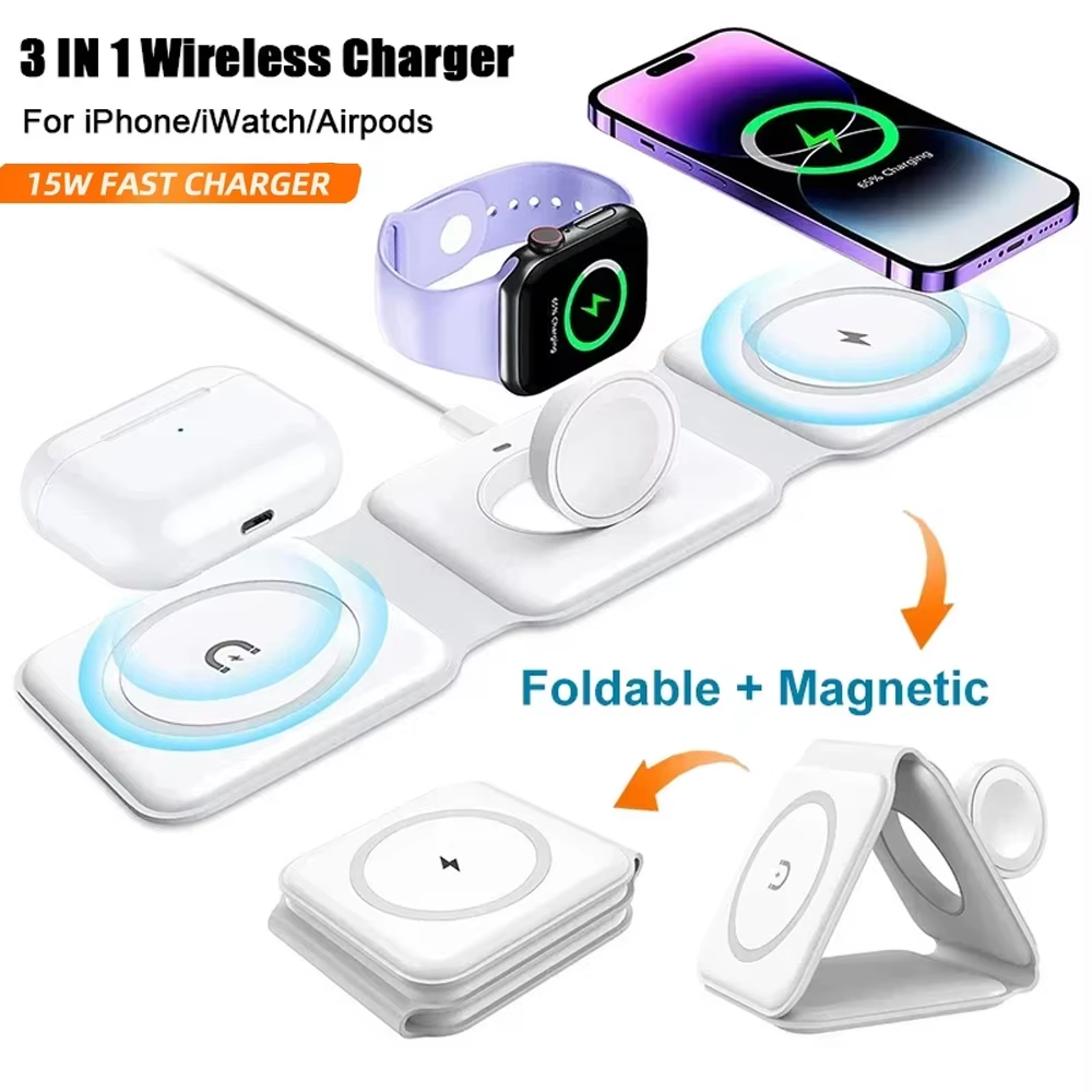 magnetic wireless charging station for watch and airpods