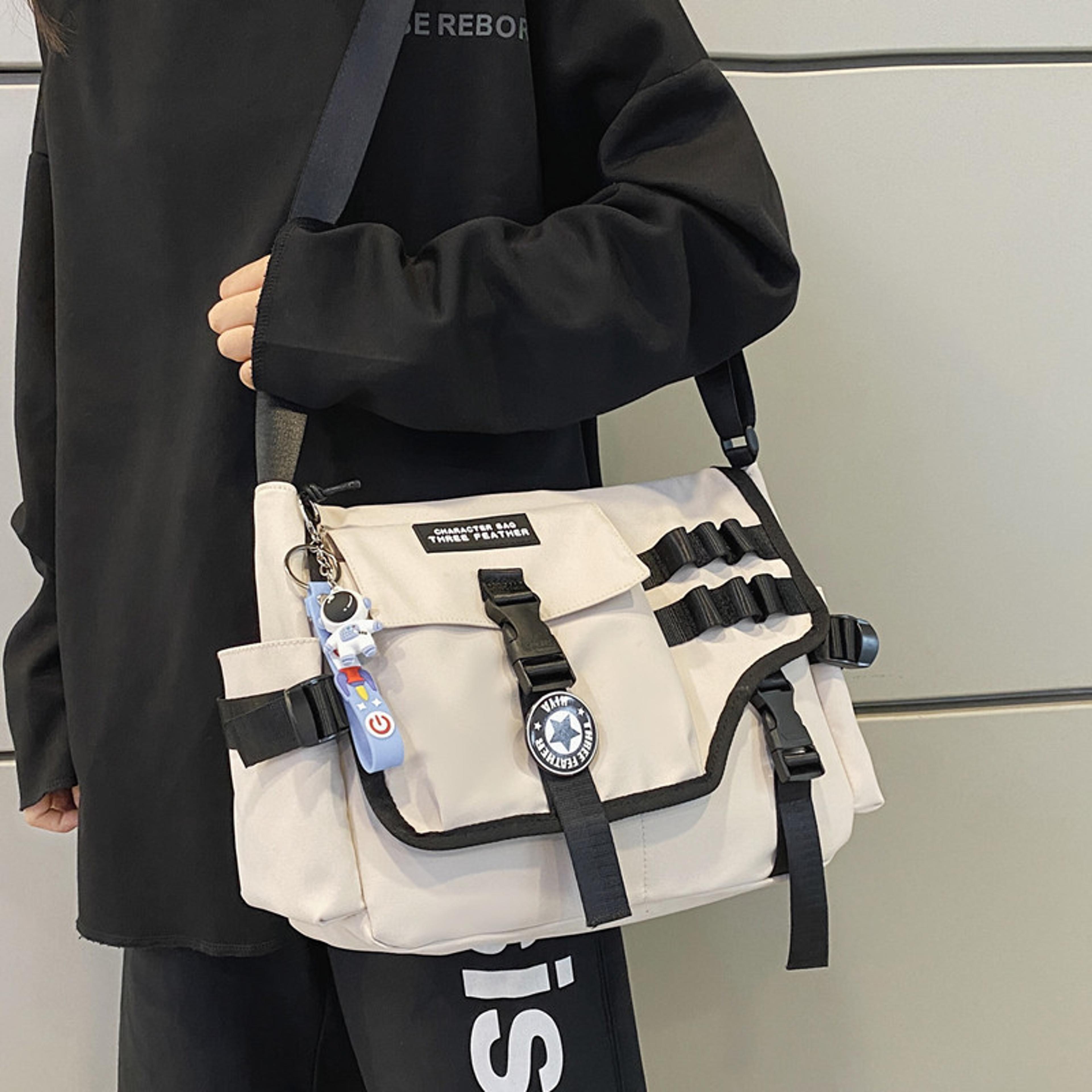 unisex nylon crossbody messenger bag with zipper closure and cell phone pocket